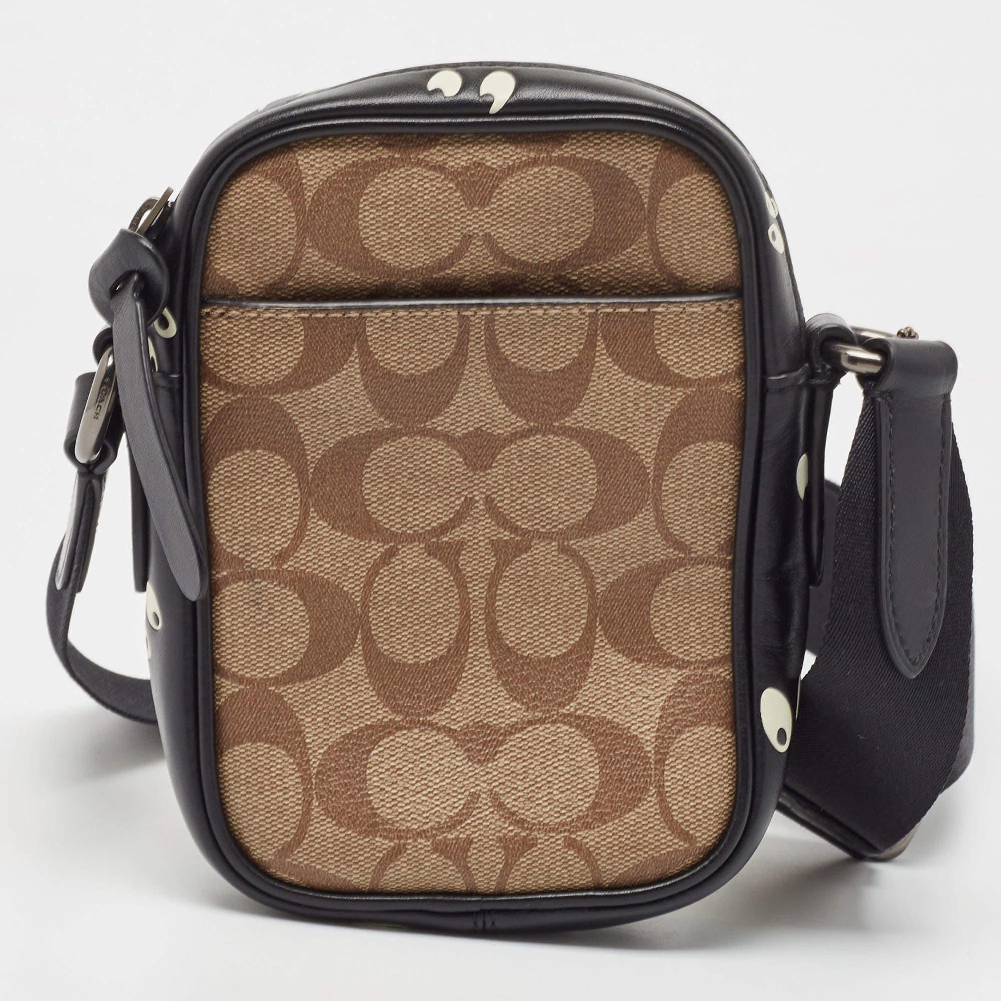 Women's Coach X Disney Black/Beige Signature Coated Canvas and Leather Crossbody Bag