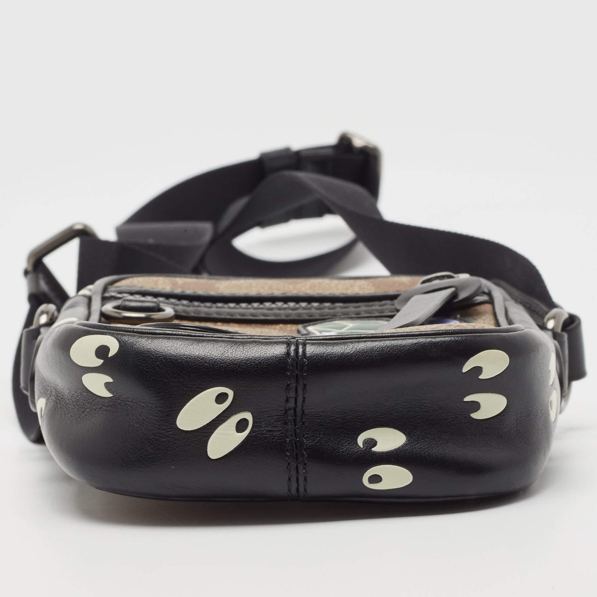 Coach X Disney Black/Beige Signature Coated Canvas and Leather Crossbody Bag 2