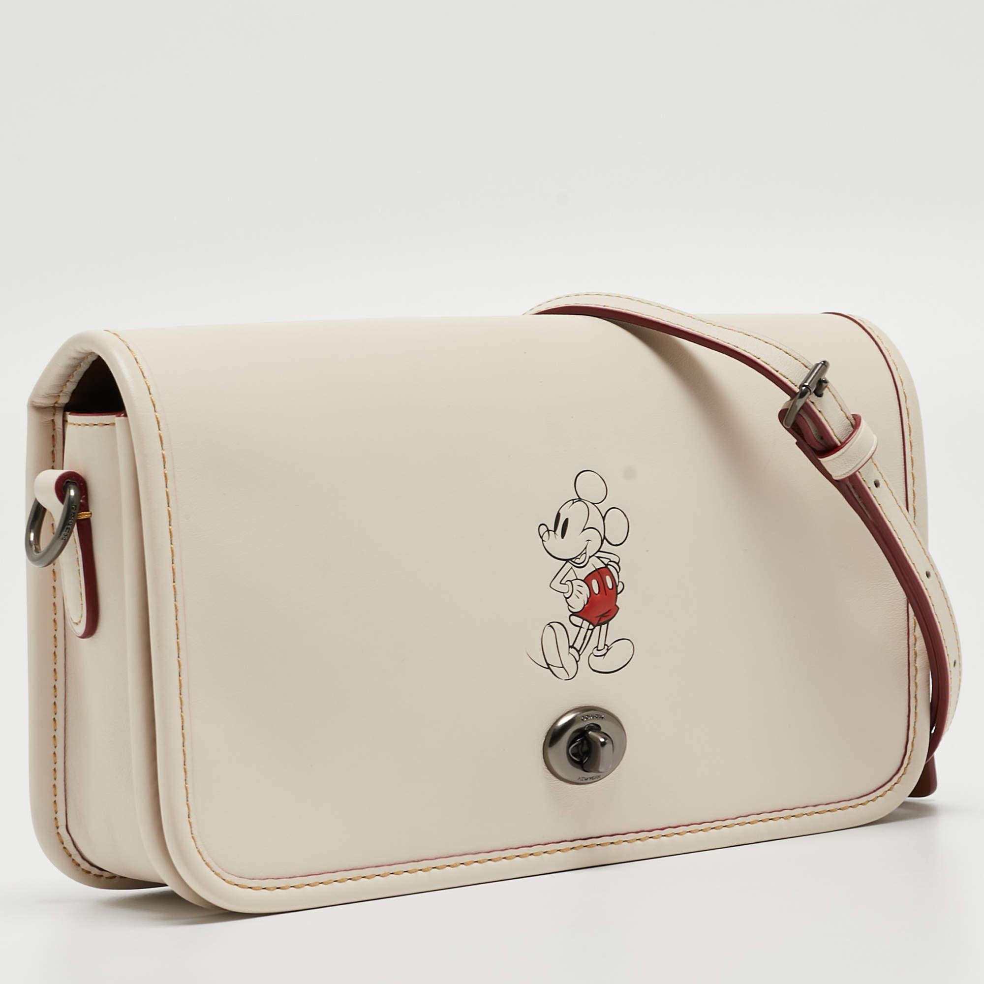 Coach x Disney Mickey Off White Leather Penny Crossbody Bag In Excellent Condition In Dubai, Al Qouz 2