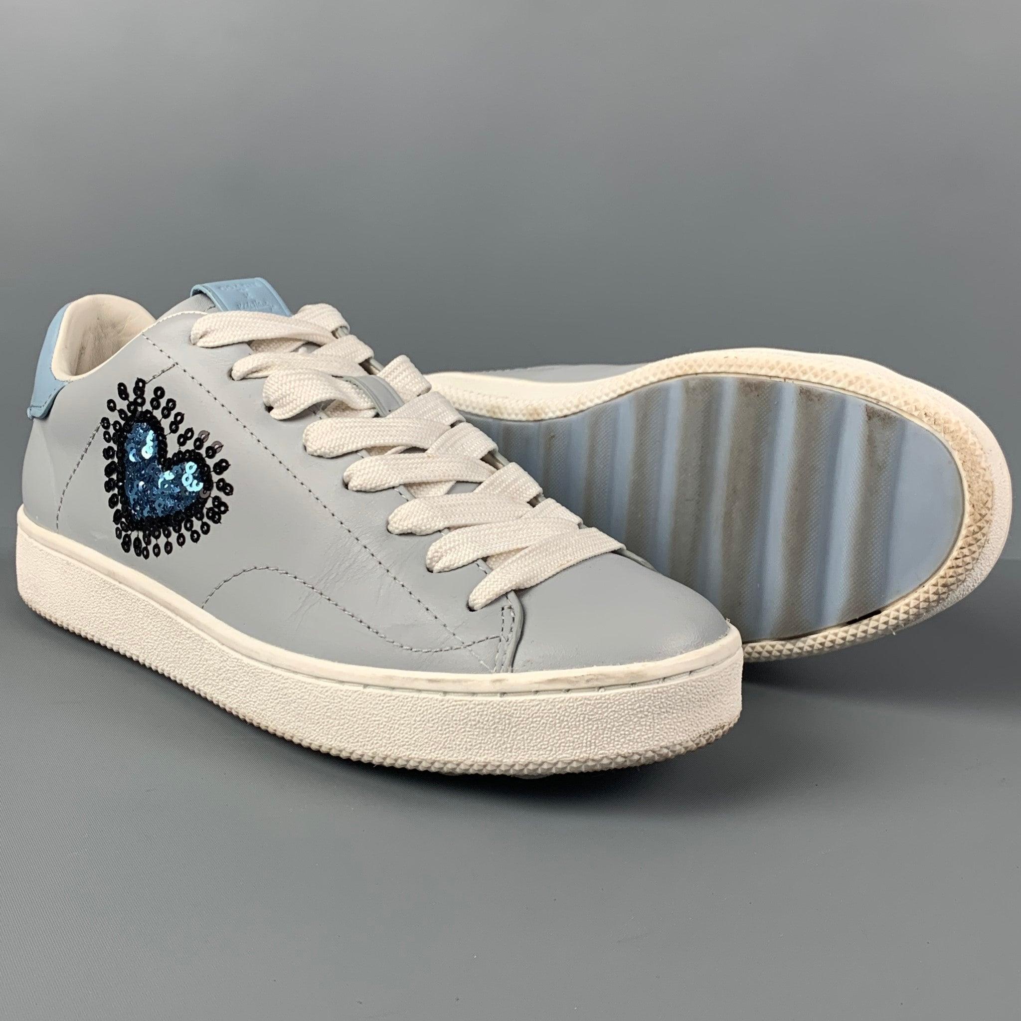COACH x Keith Haring Size 10 Grey Light Blue Hearts Low Top Sneakers In Good Condition In San Francisco, CA