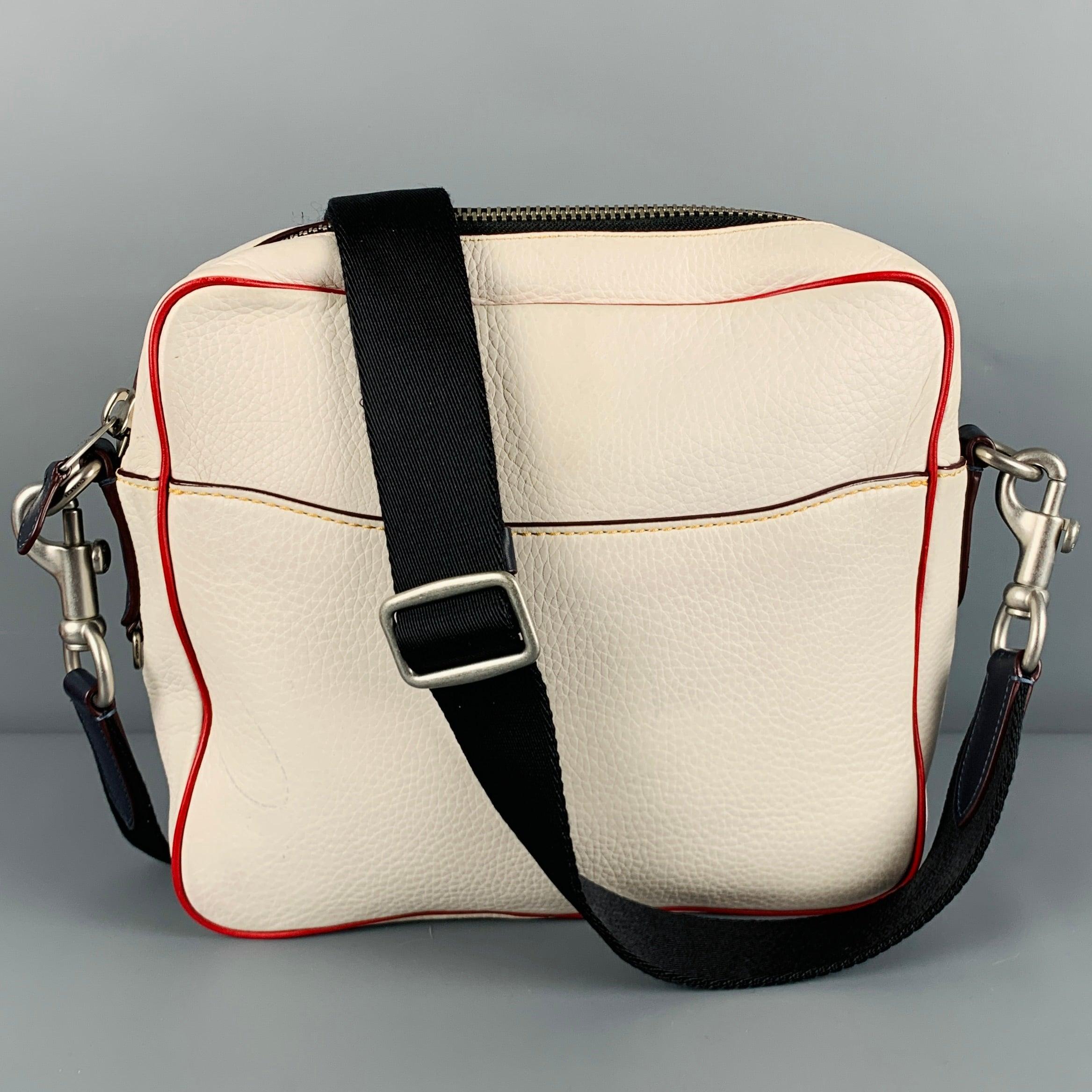 COACH x NASA White Multi Color Logo Pebble Grain Leather Bag In Good Condition For Sale In San Francisco, CA