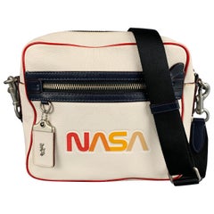 COACH x NASA White Multi Color Logo Pebble Grain Leather Bag