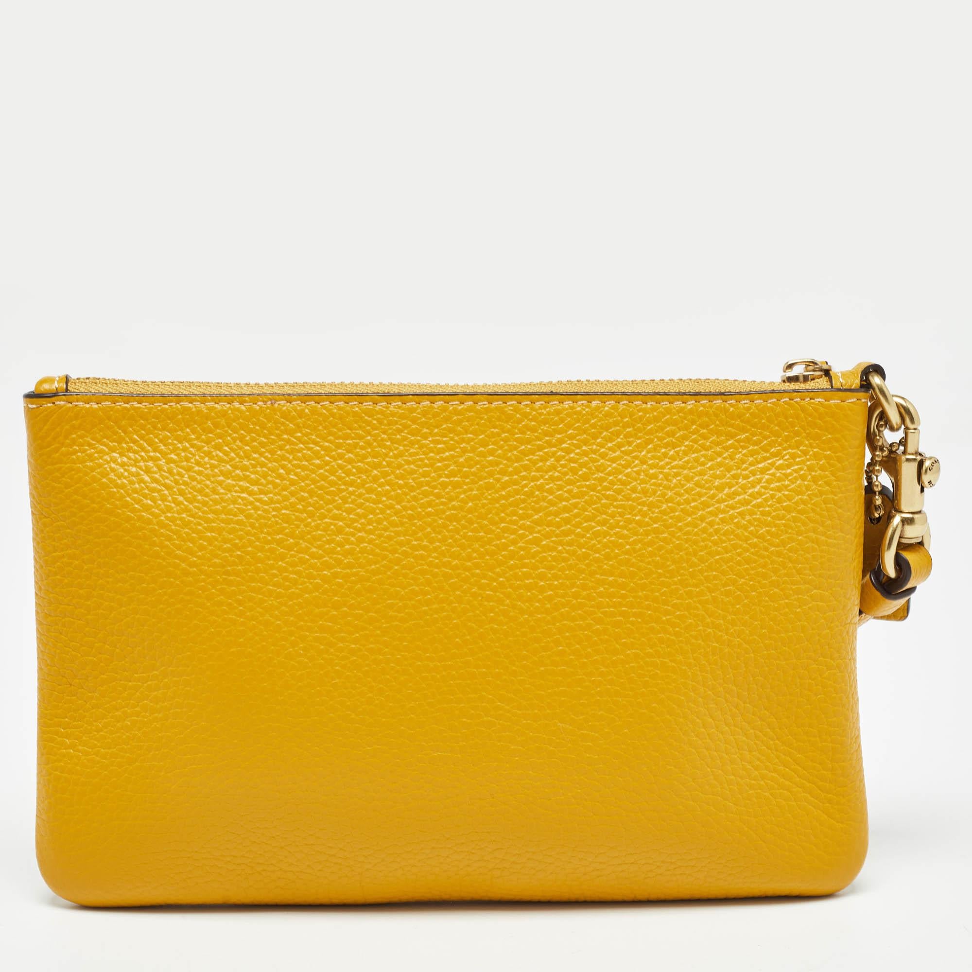 Women's Coach Yellow Leather Wristlet Zip Pouch