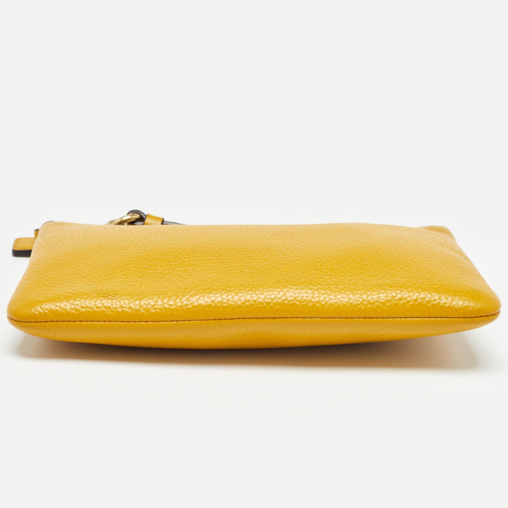 Coach Yellow Leather Wristlet Zip Pouch 2