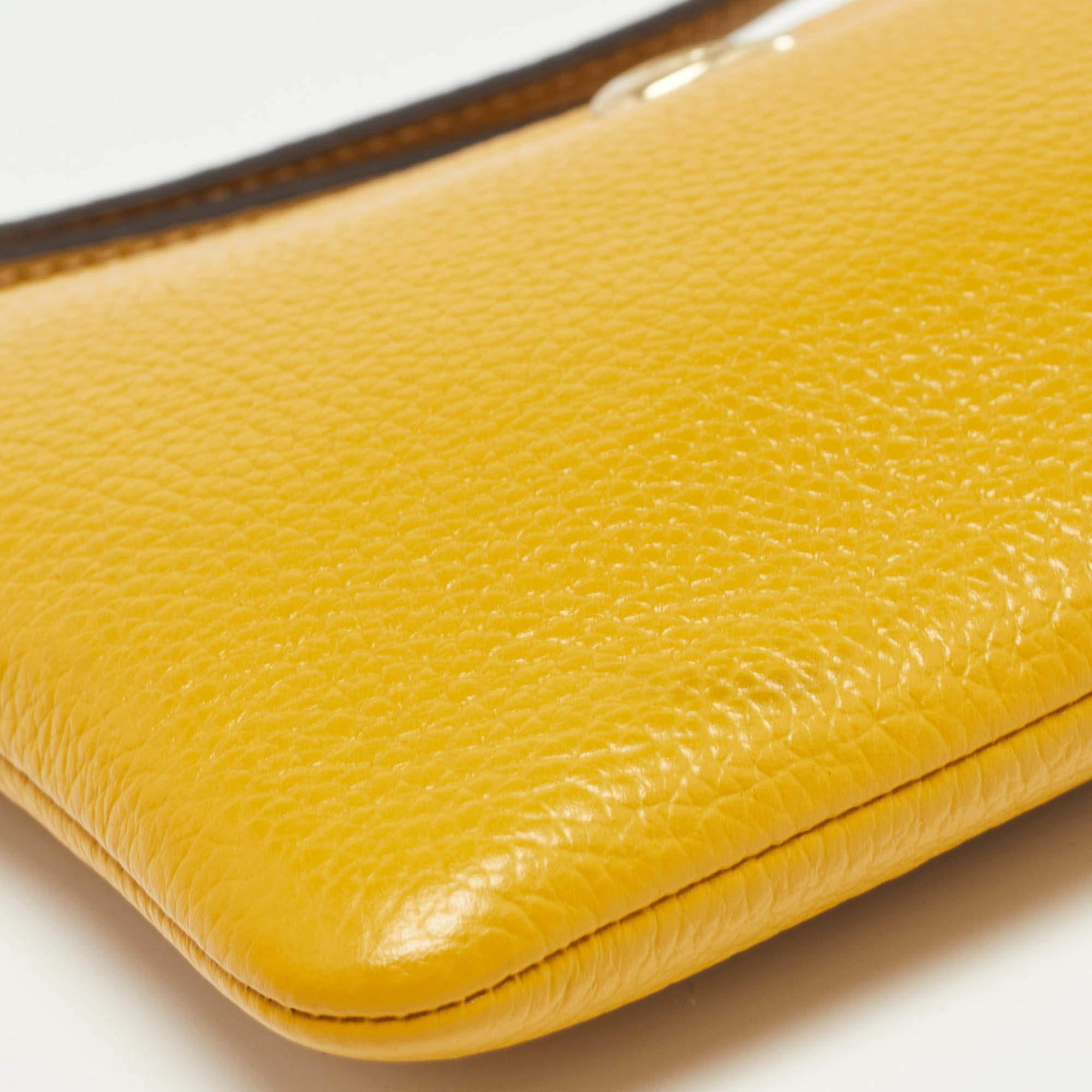 Coach Yellow Leather Wristlet Zip Pouch 5