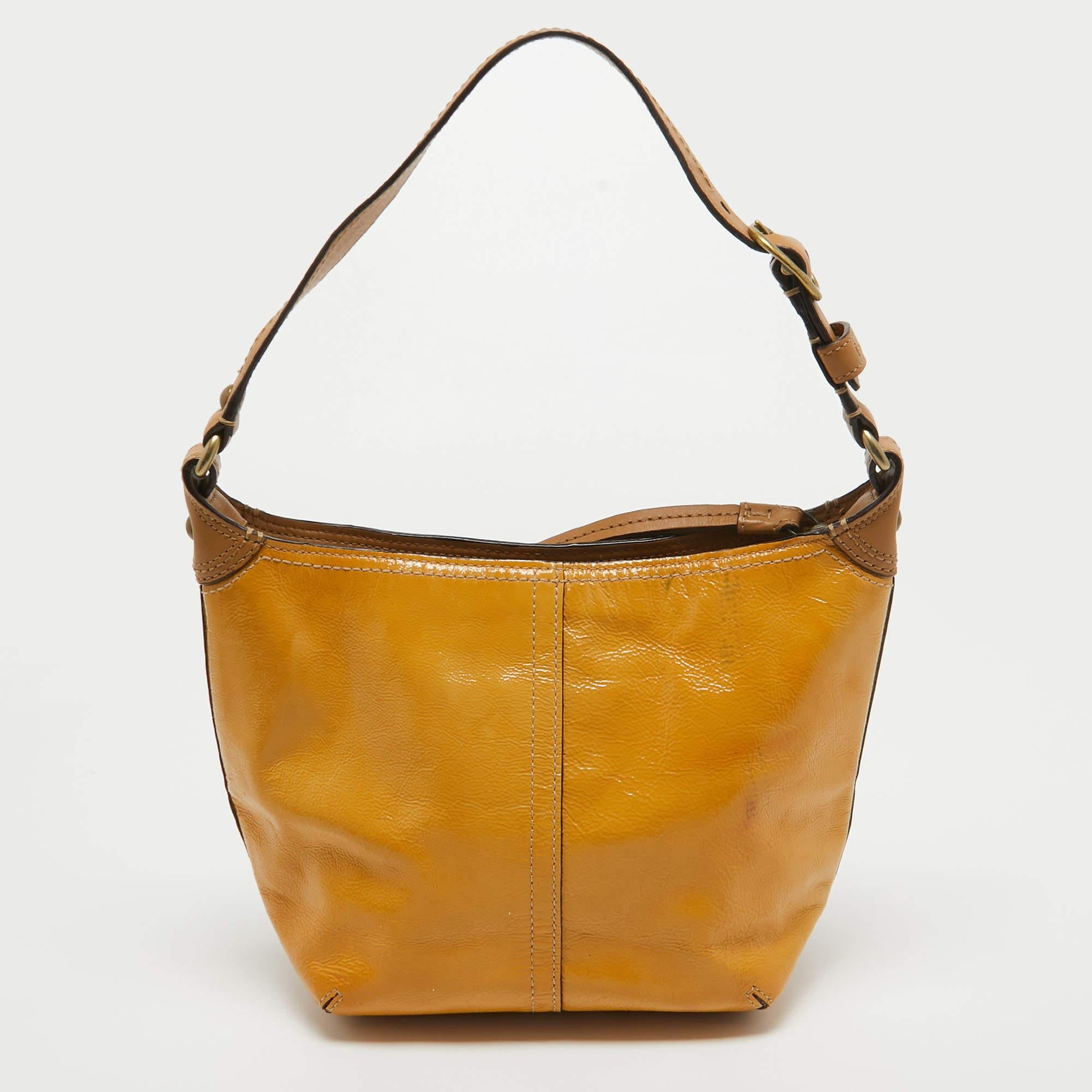 Women's Coach Yellow Patent Leather Mini Logo Hobo For Sale