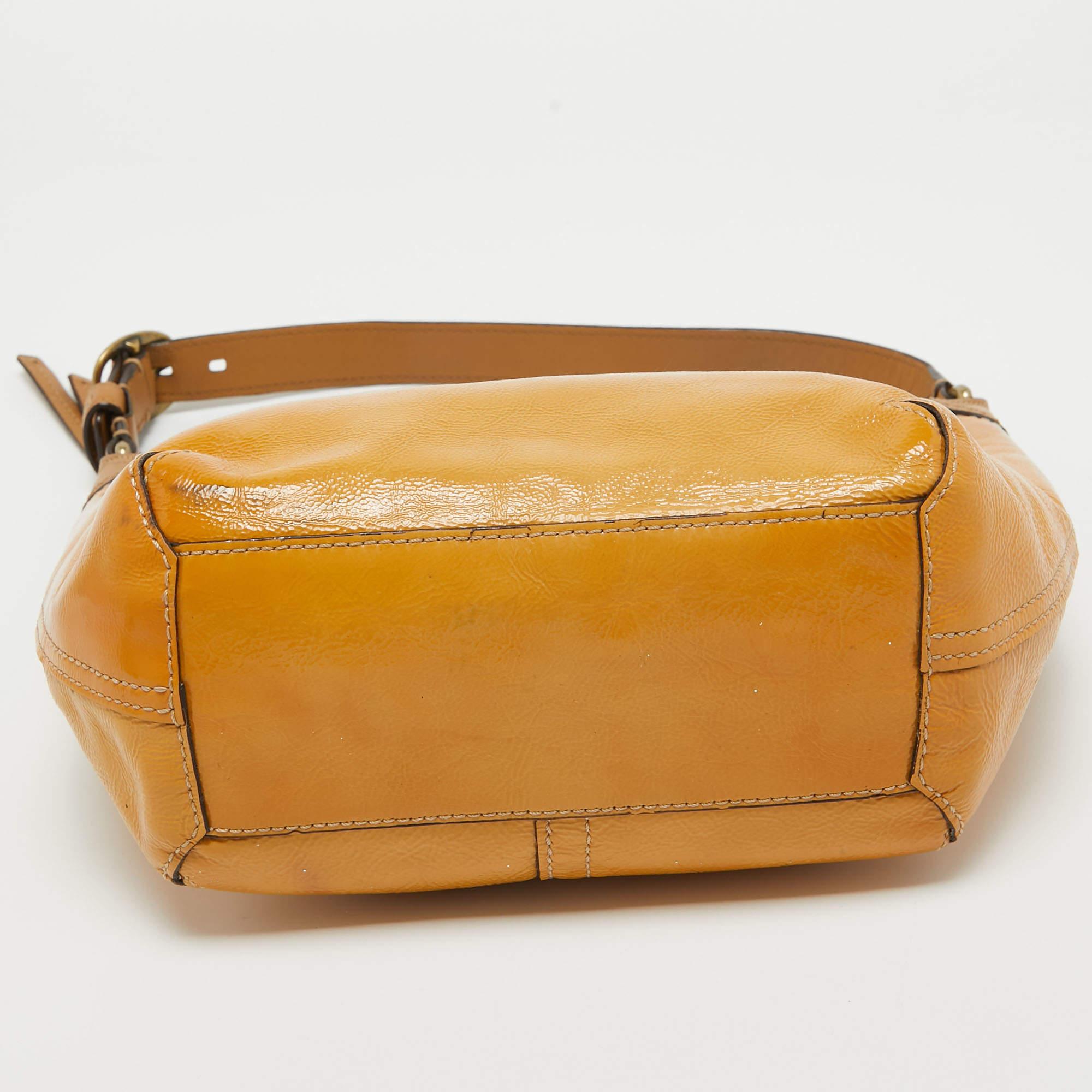 Coach Yellow Patent Leather Mini Logo Hobo For Sale 3