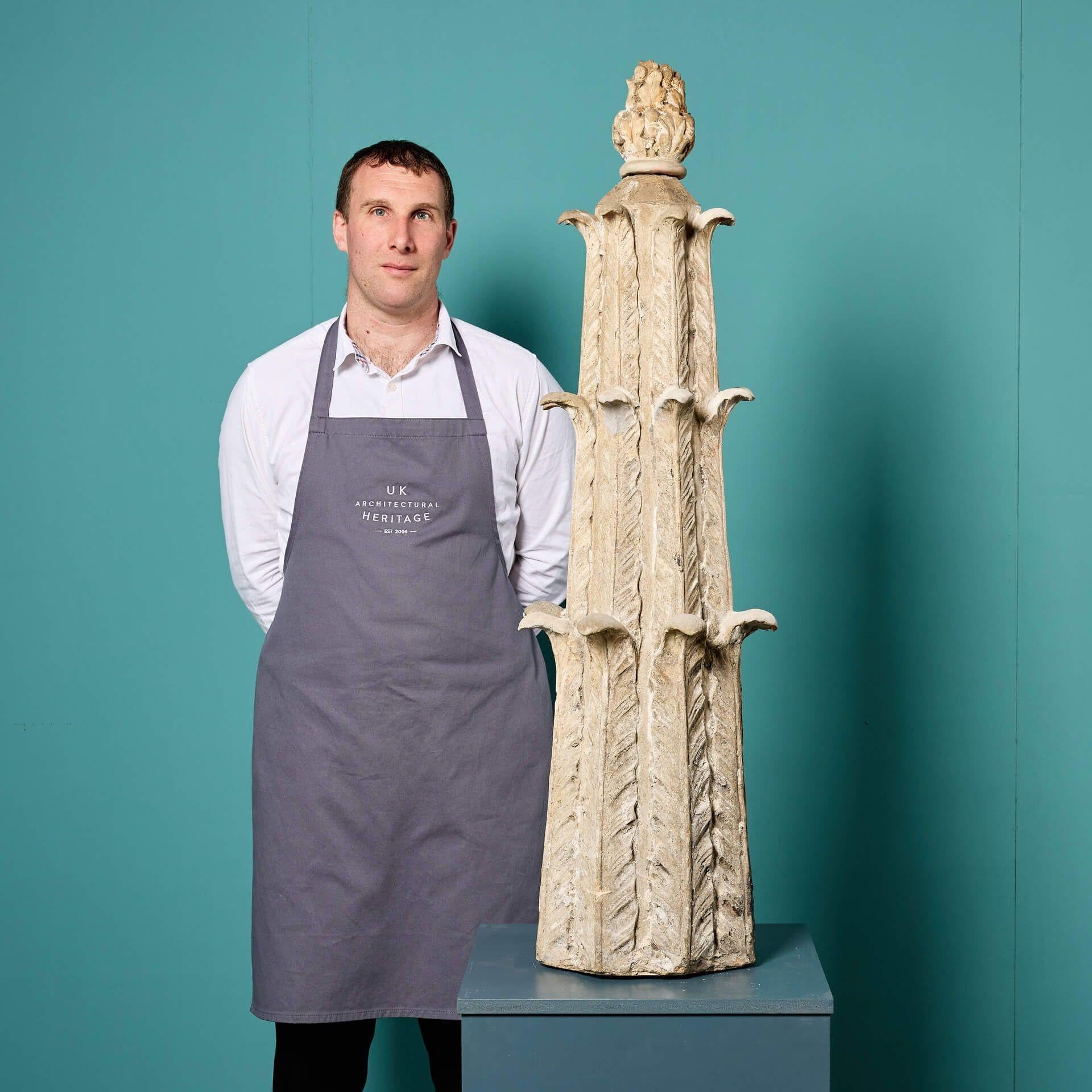 A striking Coade church inspired artificial stone finial. Displaying fern leaf, oak and acorn detailing this finial would make an impressive feature in a garden or courtyard of a period property.

The subtle time worn look and buff tone to the Coade