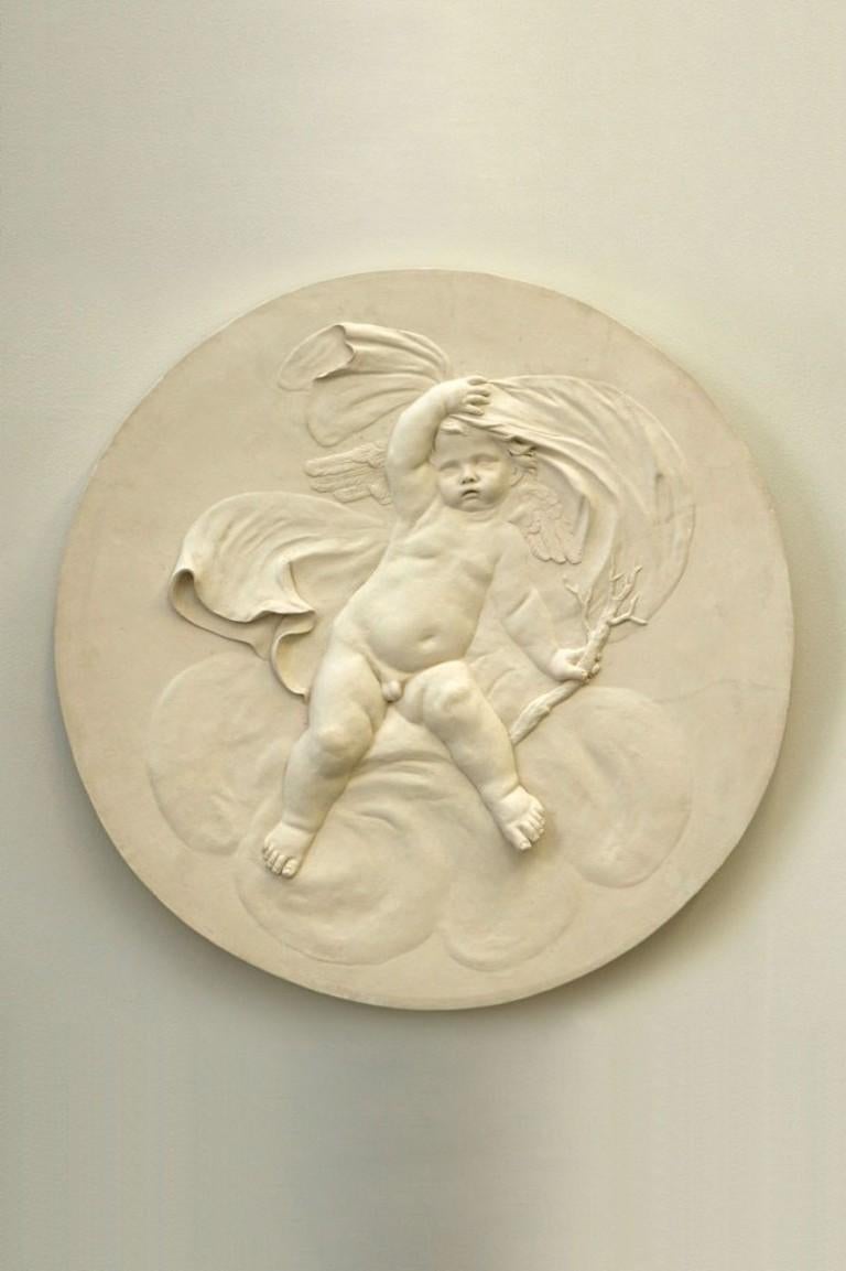 Coade Figurative Sculpture - Plaster Roundel Depicting Winter from The Four Seasons Set
