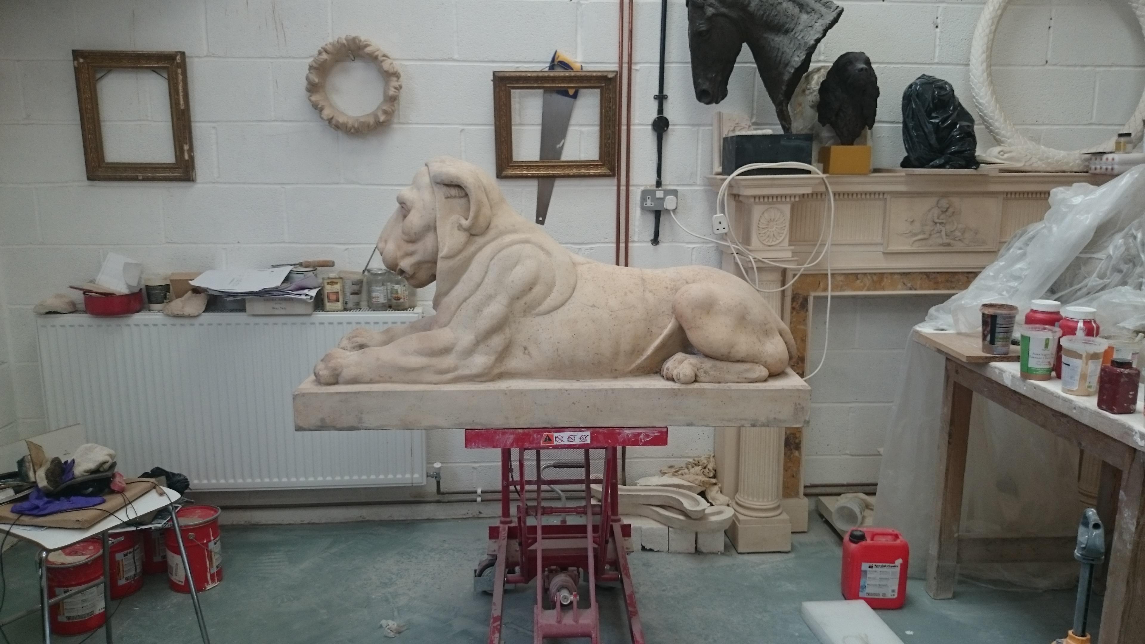 Egpytian Lion was produced after we were asked to restore and copy an 18th century 'Coade' Manufactory original at Deepdene House, Surrey, England.

Robert Adam, the 18th century neoclassical architect, ordered these lionesses for Culzean Castle,