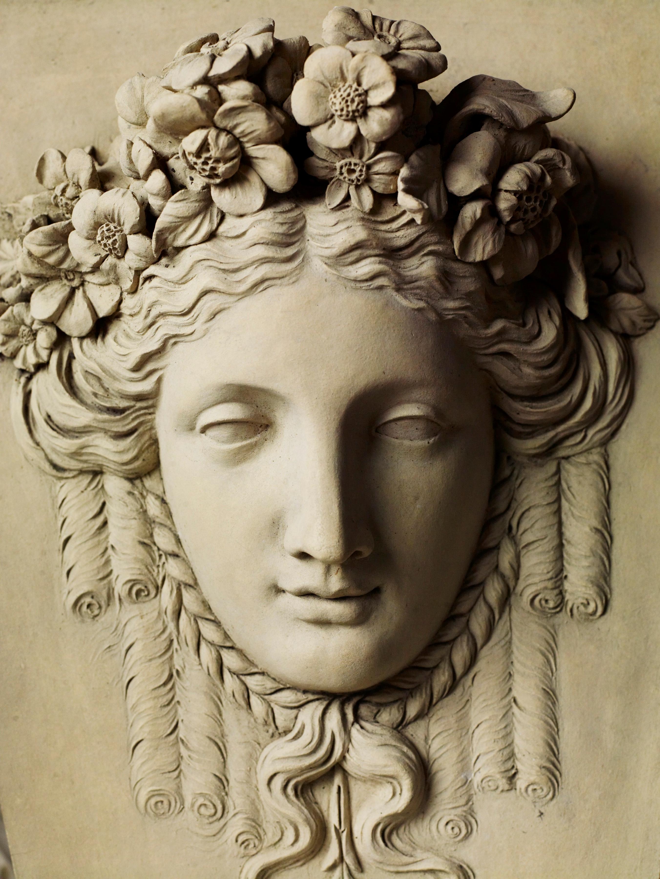 Coade Stone Decorative Keystone Female Head Flora in Classical Style  For Sale 1