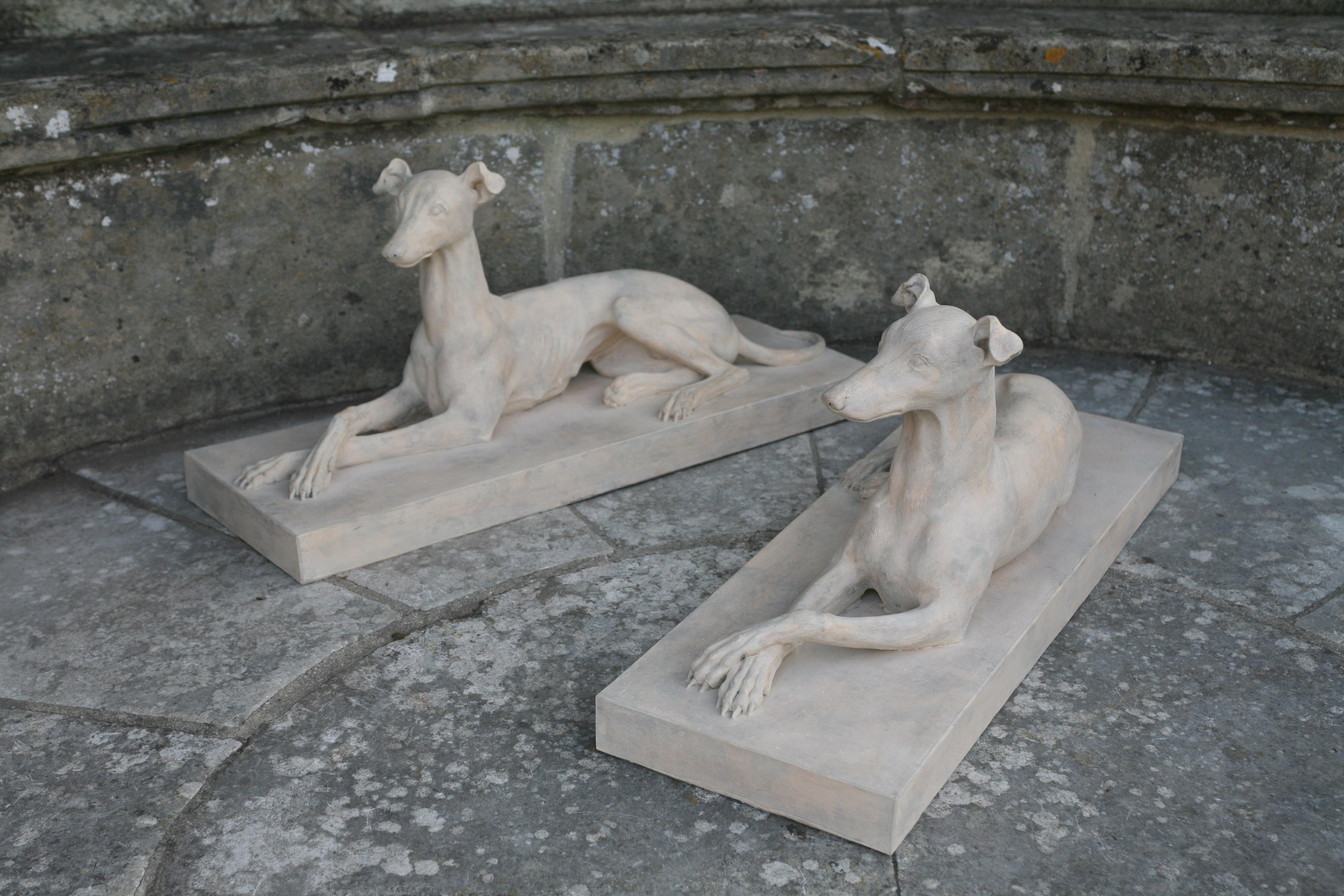 'Coade' Stone Pair of Whippets  2