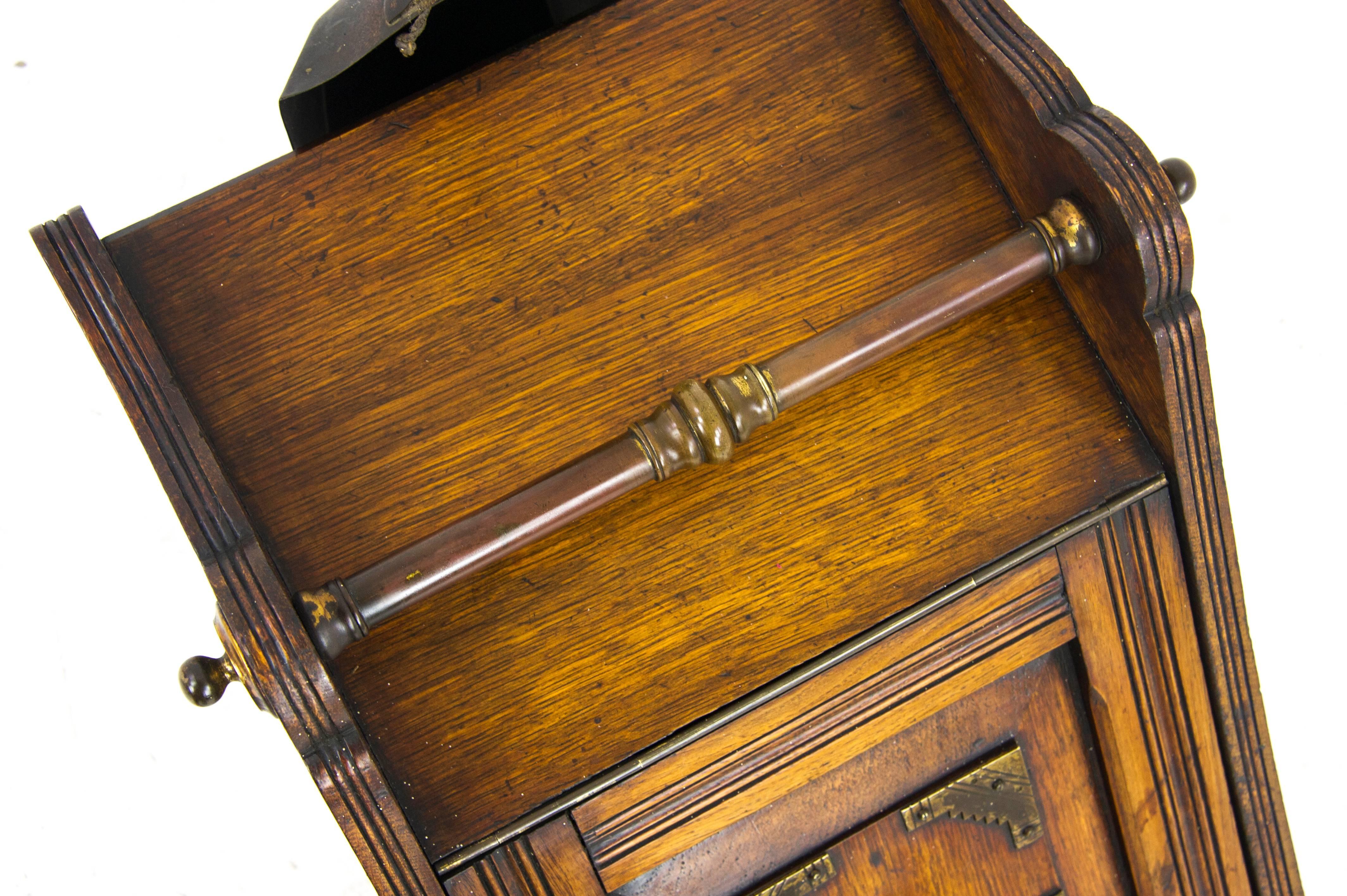 Scottish Coal Scuttle, Coal Hod, Fireplace Decor, Carved Oak with Shovel, 1870, B1085