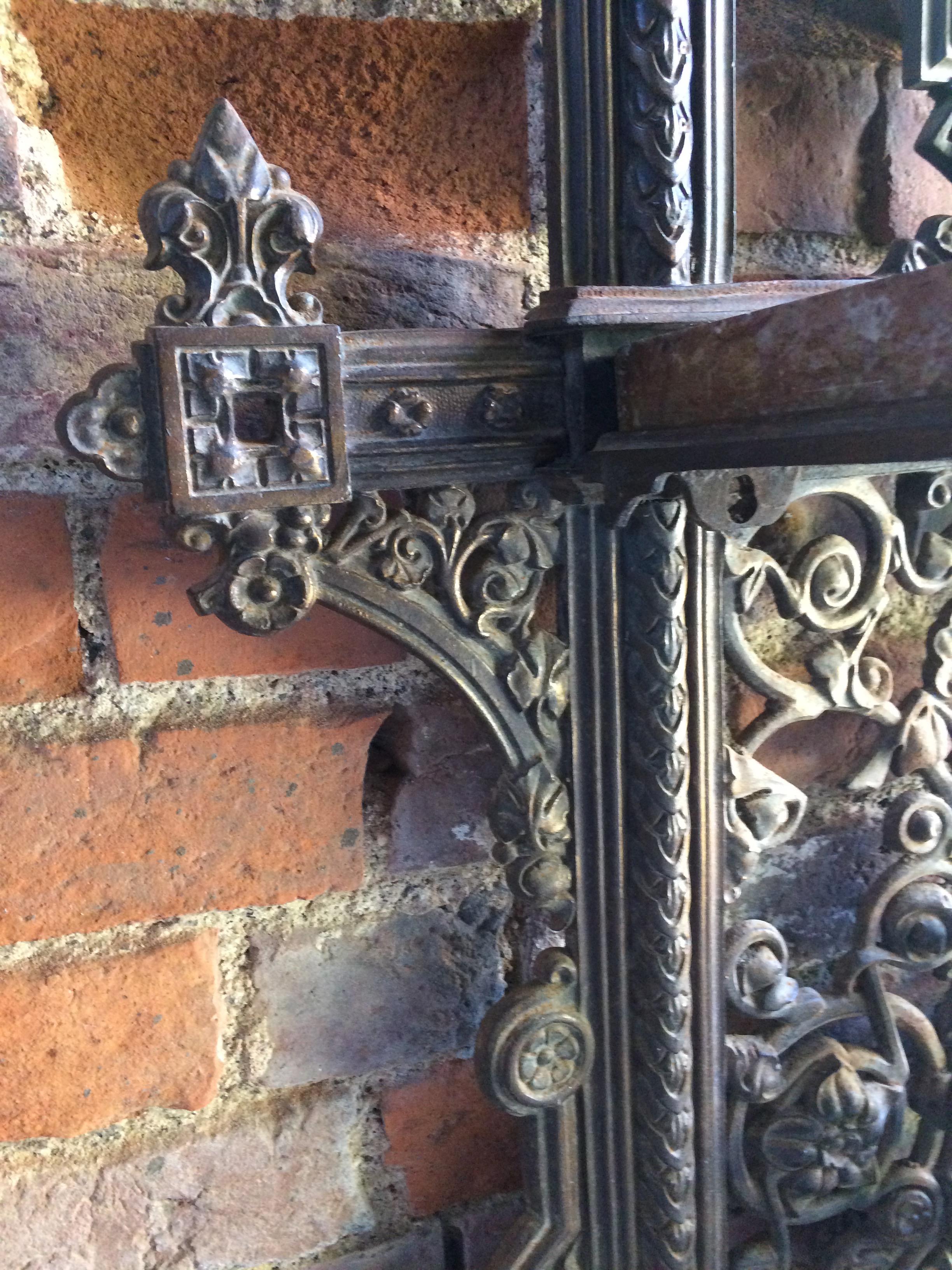 Magnificent mid-Victorian period Coalbrookdale or style stunning and impressive painted cast iron hall stand with a marble-top circa 1850, coat hooks, umbrella pans, featuring a large mirror with impressive ornate features.

Antique
19th