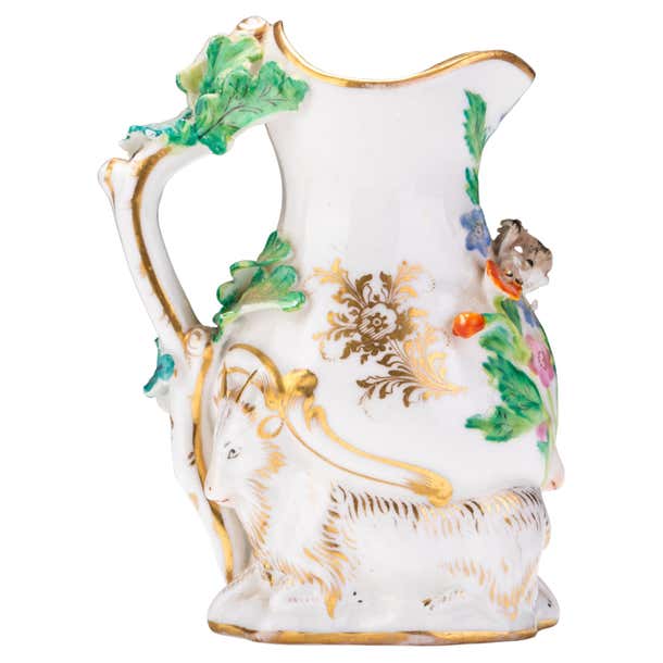 Goat Lab Pitcher Coalbrookdale Porcelain 18th Century Goat Pitcher Jug For Sale at 1stDibs