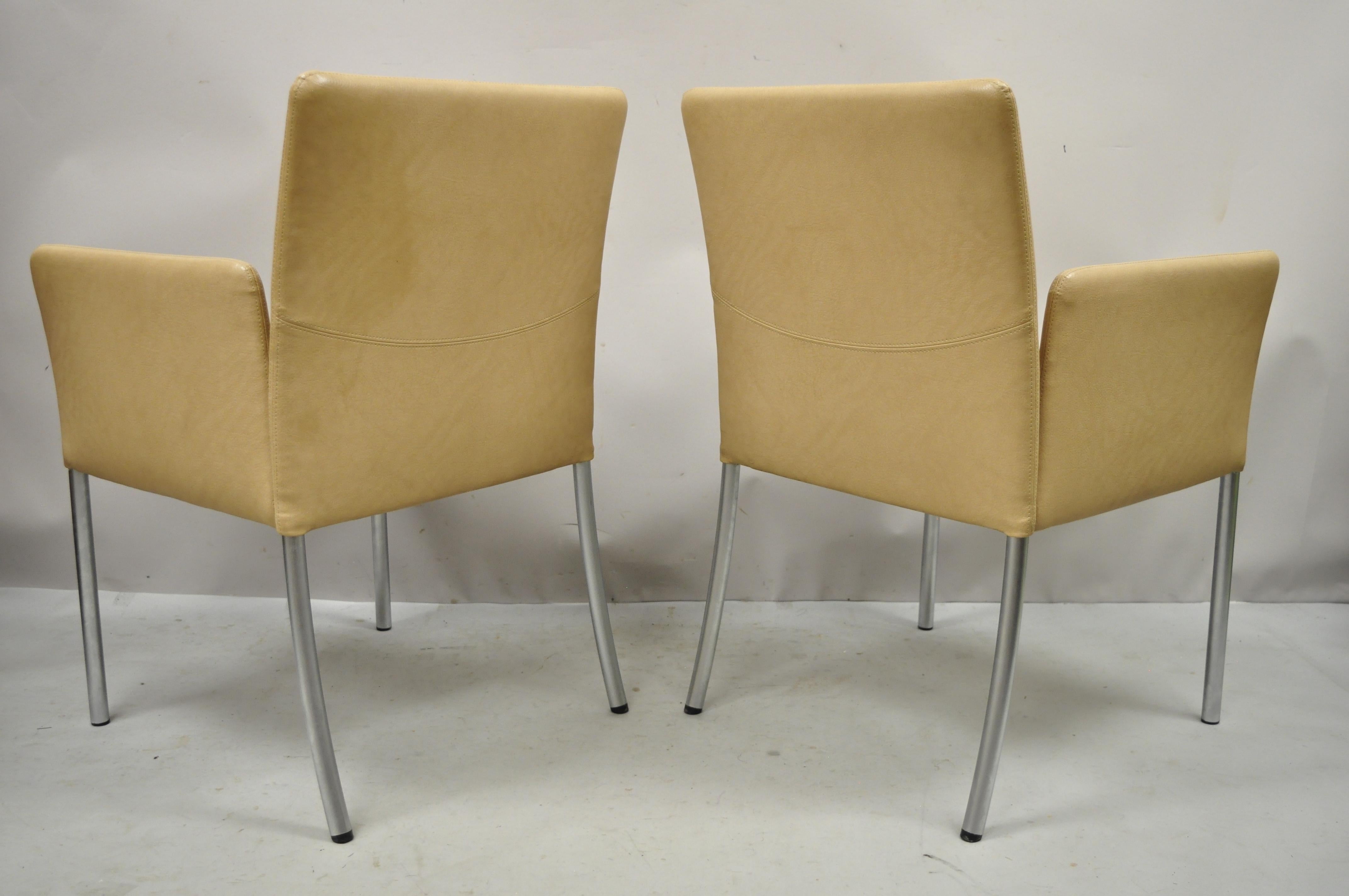 Metal Coalesce Steelcase Beige Leather Model 1510 Switch Guest Arm Chair 'A', a Pair For Sale