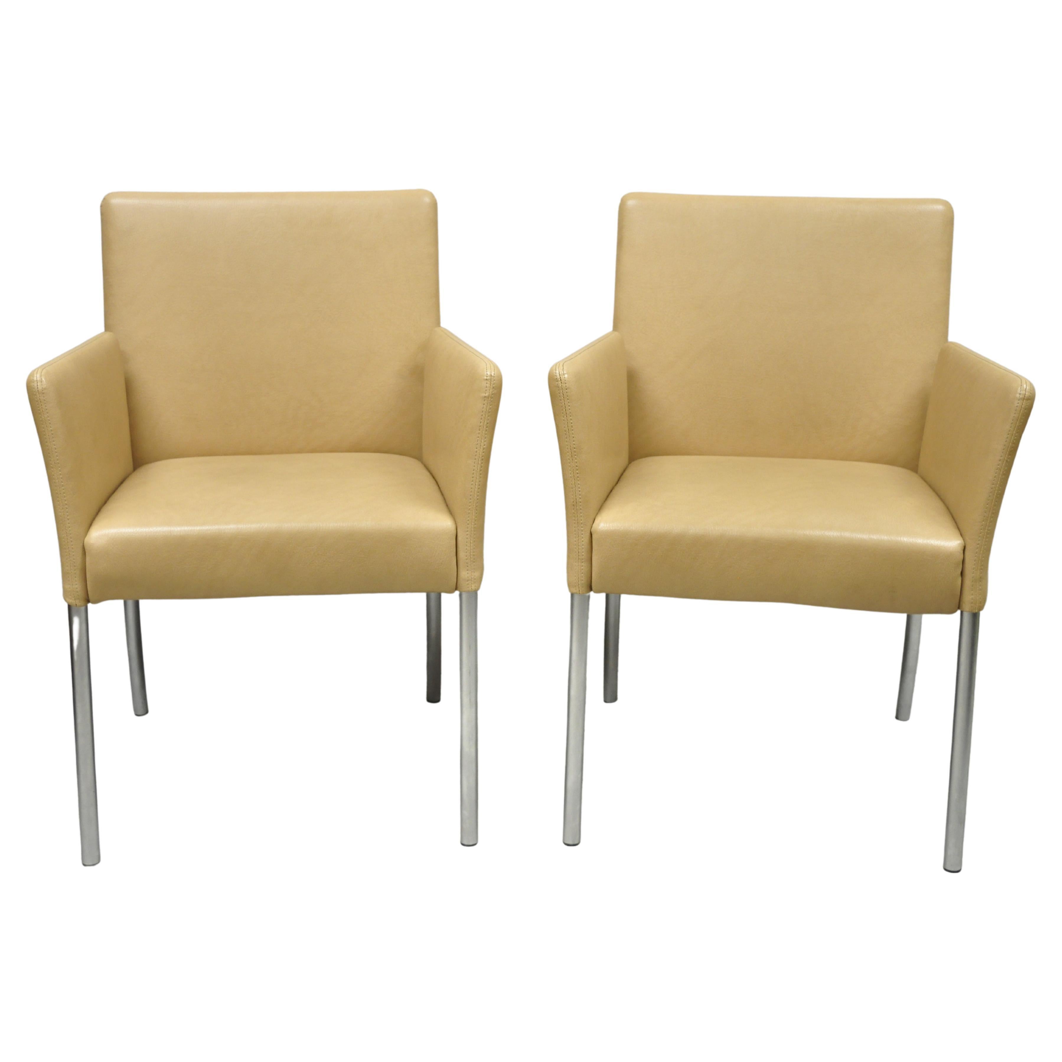 Coalesce Steelcase Beige Leather Model 1510 Switch Guest Arm Chair 'A', a Pair For Sale