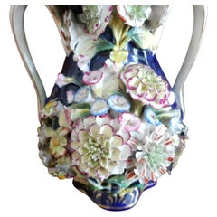 Coalport 19th Century Encrusted Coalbrookdale Blue Vases