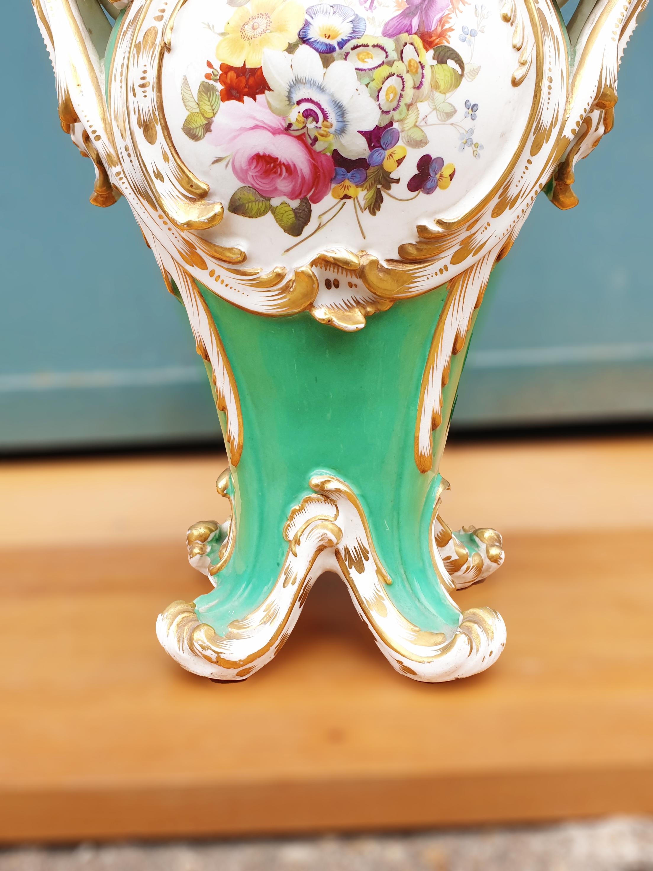 Hand-Painted Coalport 19th Century Hand Painted Green Rococo Style Vase For Sale