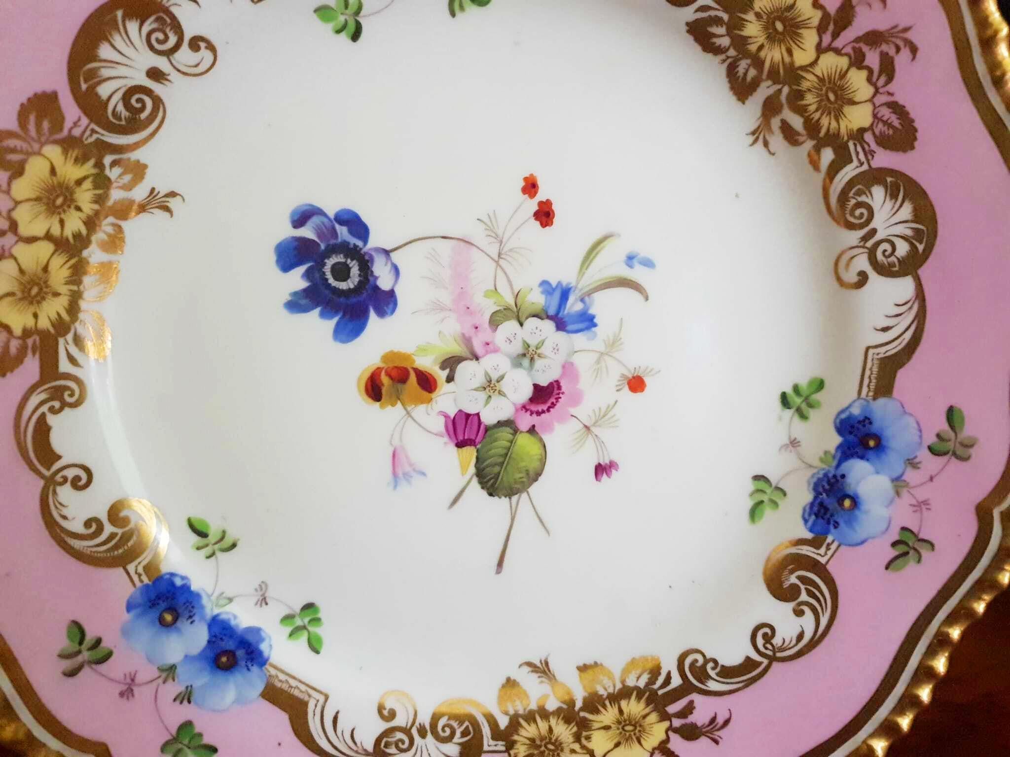 Coalport 19th Century Hand Painted Pink Dinner Plates For Sale 7