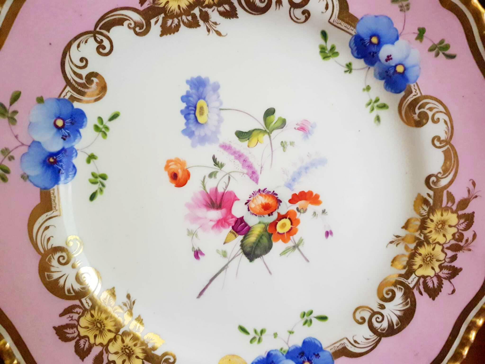 Coalport 19th Century Hand Painted Pink Dinner Plates For Sale 8
