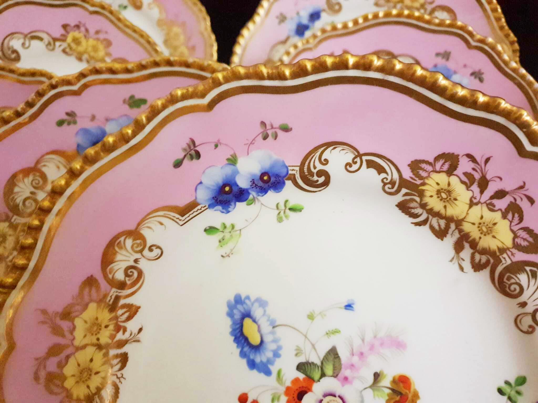 Coalport 19th Century Hand Painted Pink Dinner Plates For Sale 10