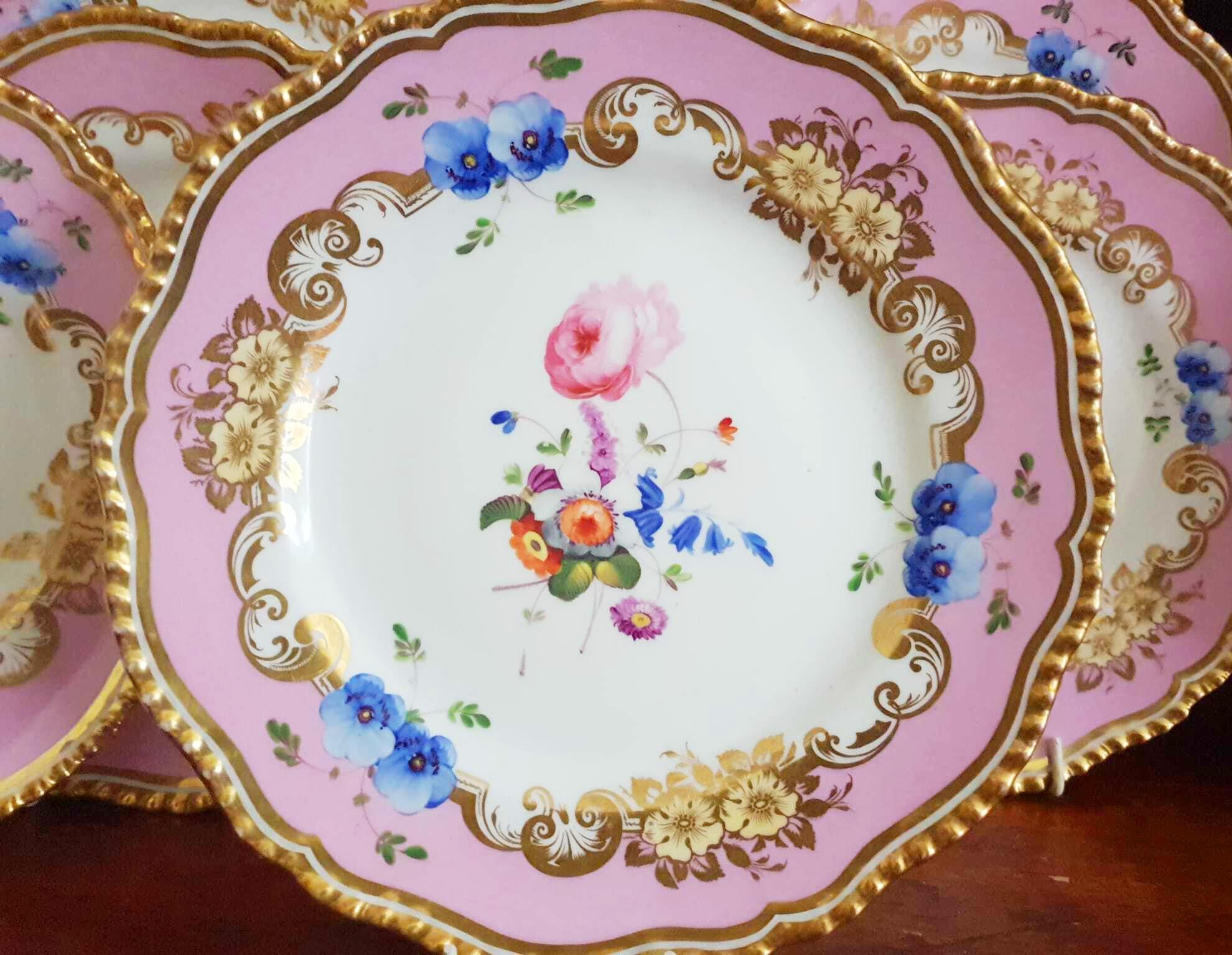 Coalport 19th Century Hand Painted Pink Dinner Plates For Sale 11