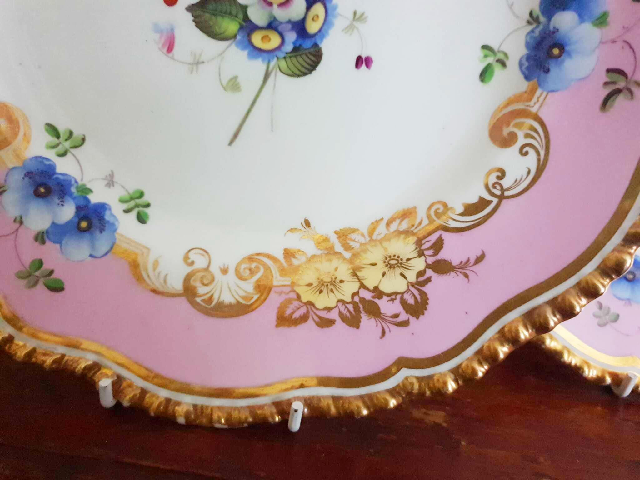 Coalport 19th Century Hand Painted Pink Dinner Plates For Sale 12