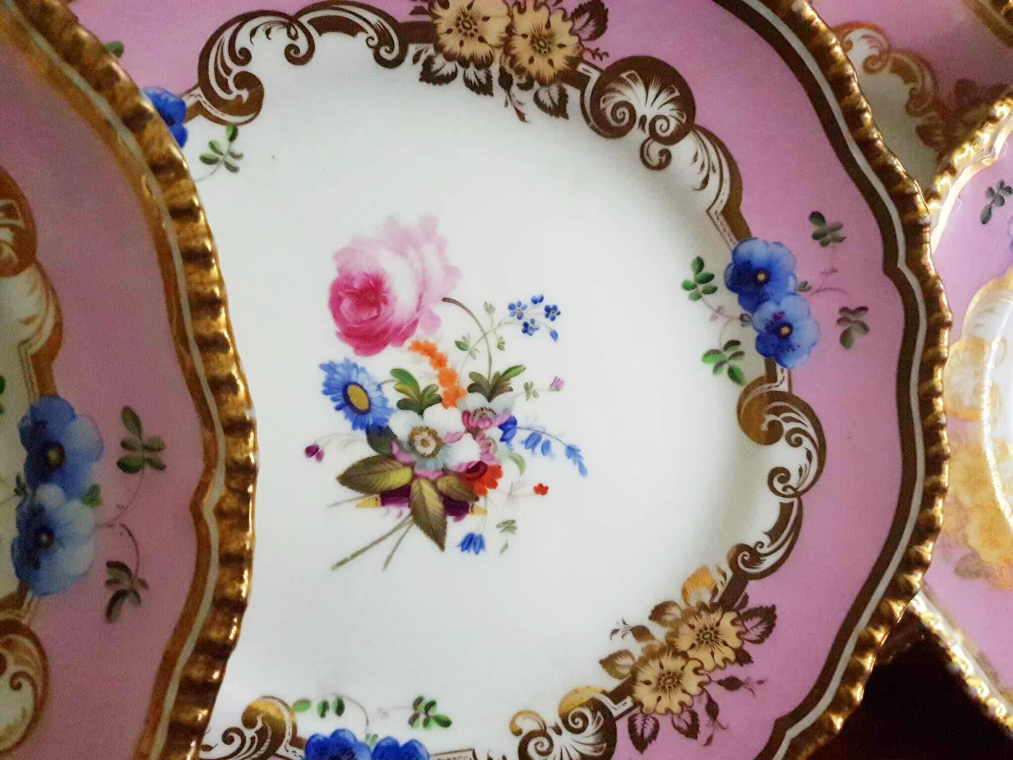 Porcelain Coalport 19th Century Hand Painted Pink Dinner Plates For Sale