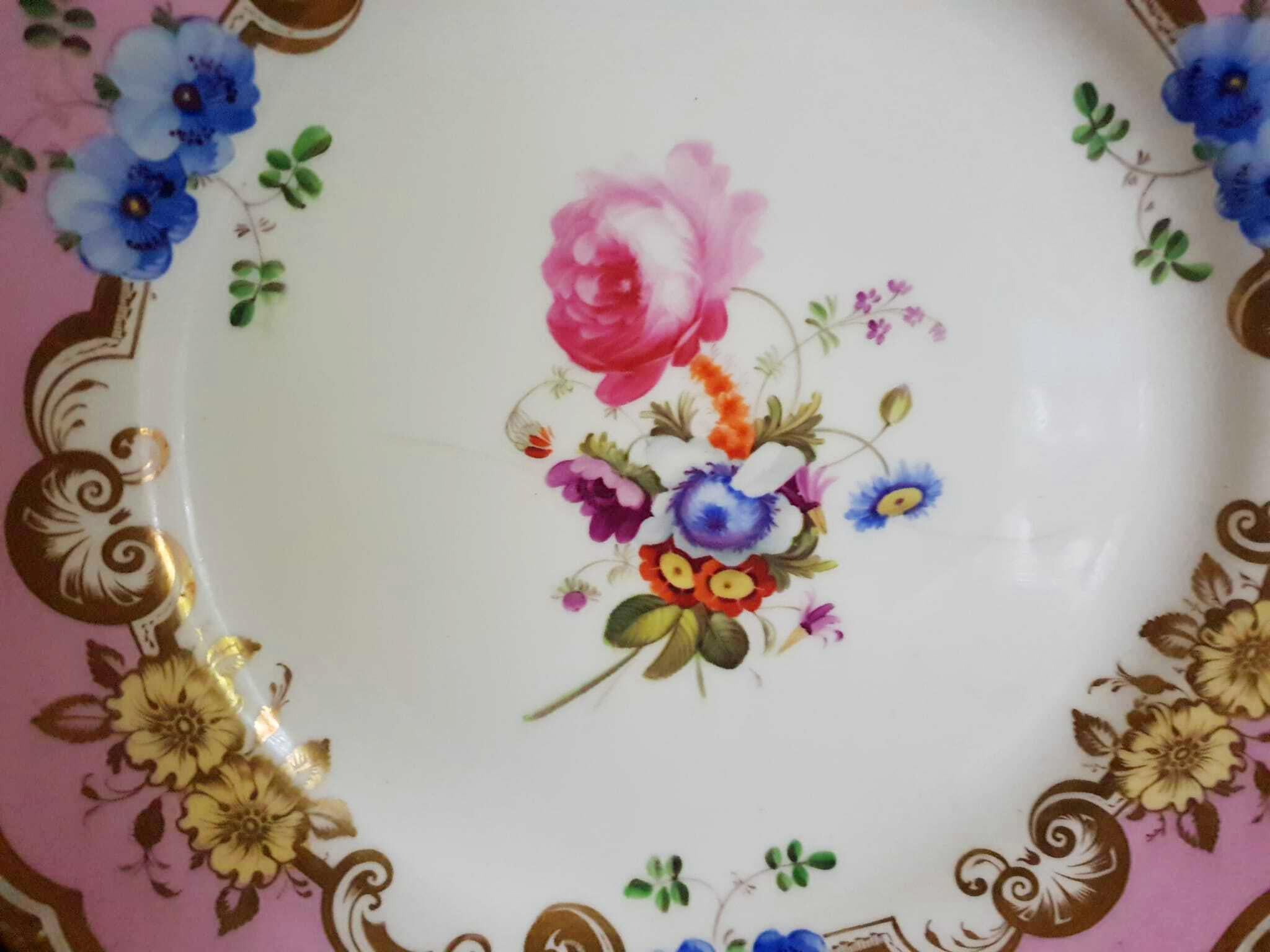 Coalport 19th Century Hand Painted Pink Dinner Plates For Sale 1