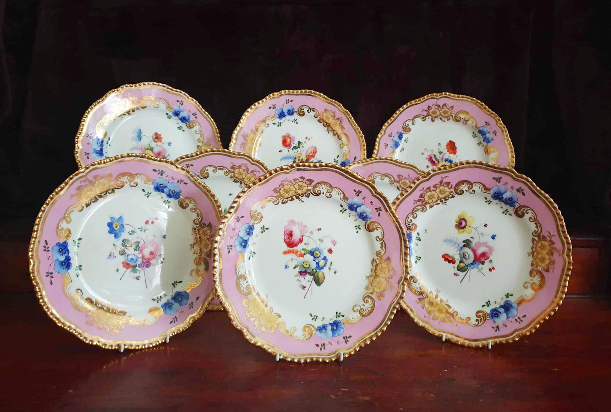 Coalport 19th Century Hand Painted Pink Dinner Plates For Sale 2