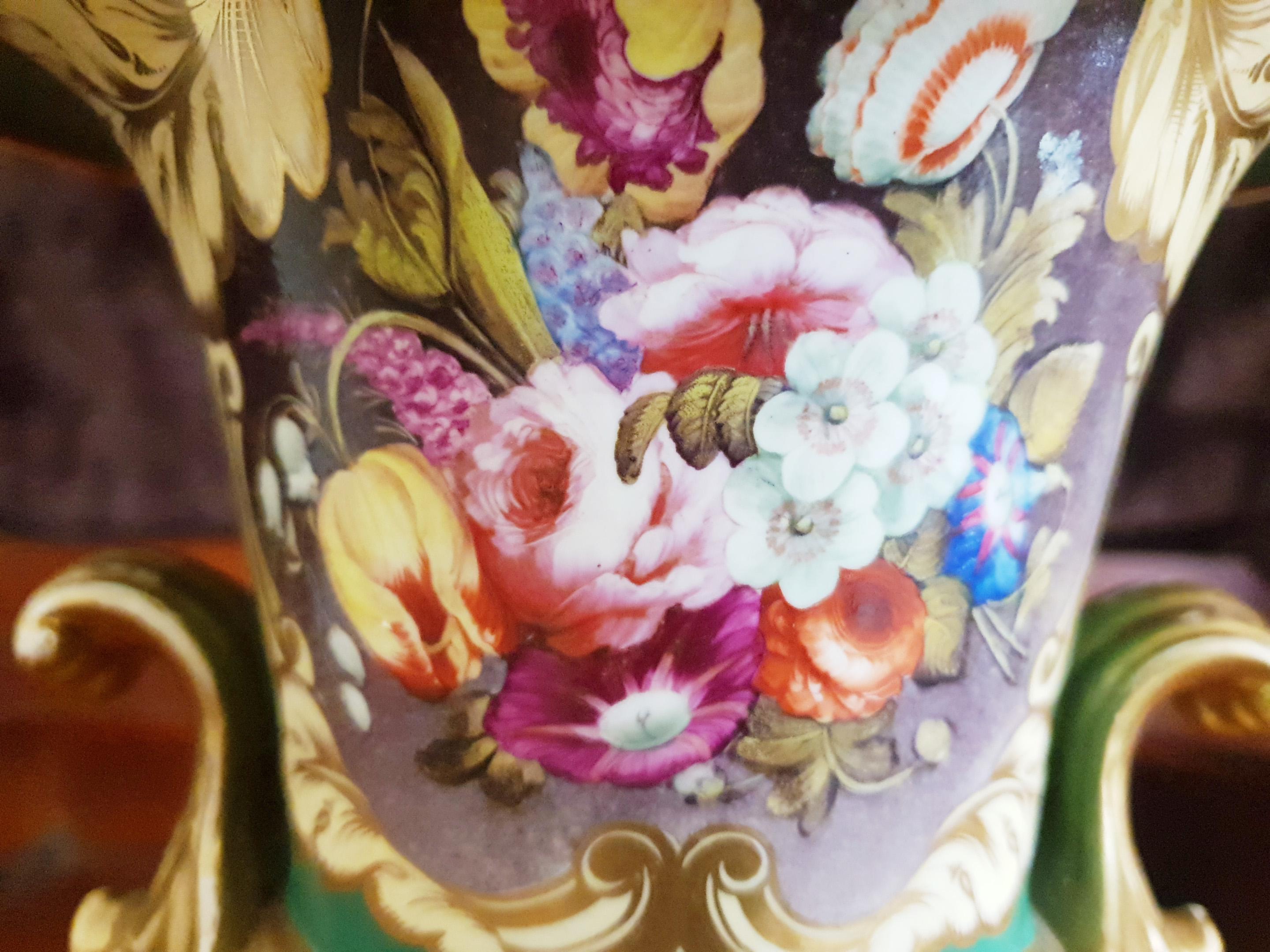 English Coalport 19th Century Large Hand Painted Campana Vase Jardiniere For Sale