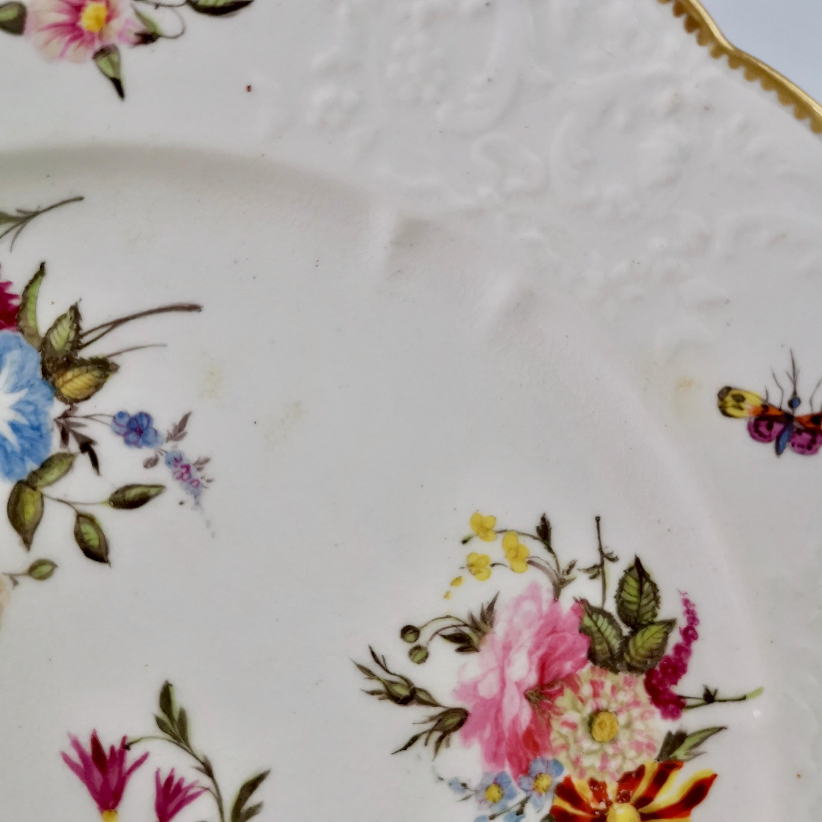 Coalport Blind Moulded Porcelain Plate, White, Flowers and Butterflies, ca 1815 5