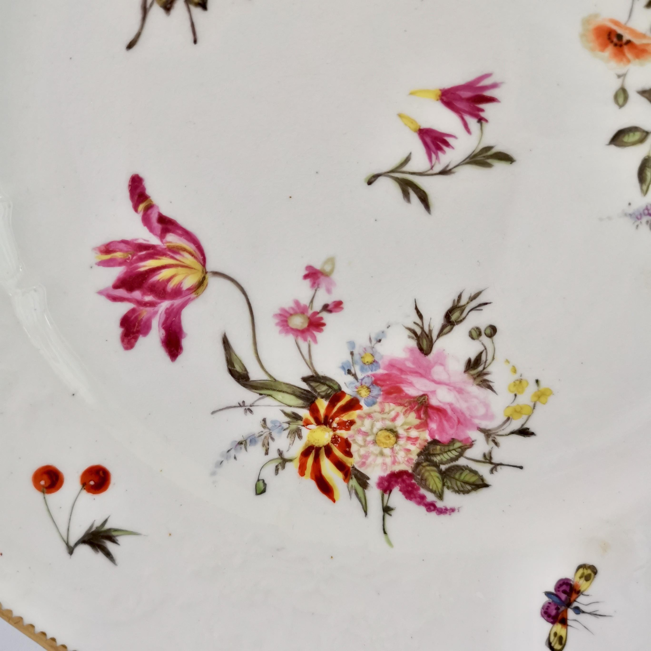 English Coalport Blind Moulded Porcelain Plate, White, Flowers and Butterflies, ca 1815