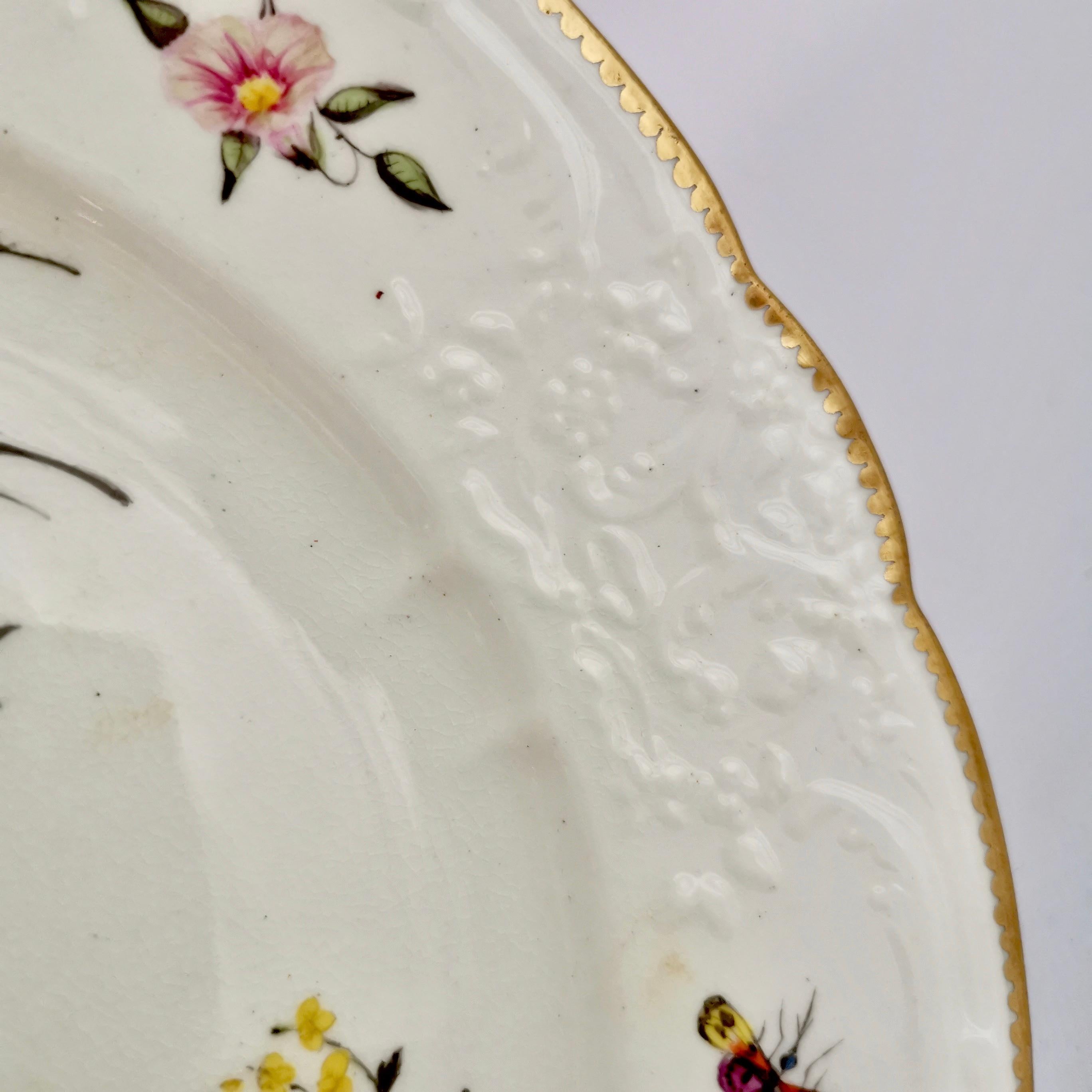 Coalport Blind Moulded Porcelain Plate, White, Flowers and Butterflies, ca 1815 In Good Condition In London, GB