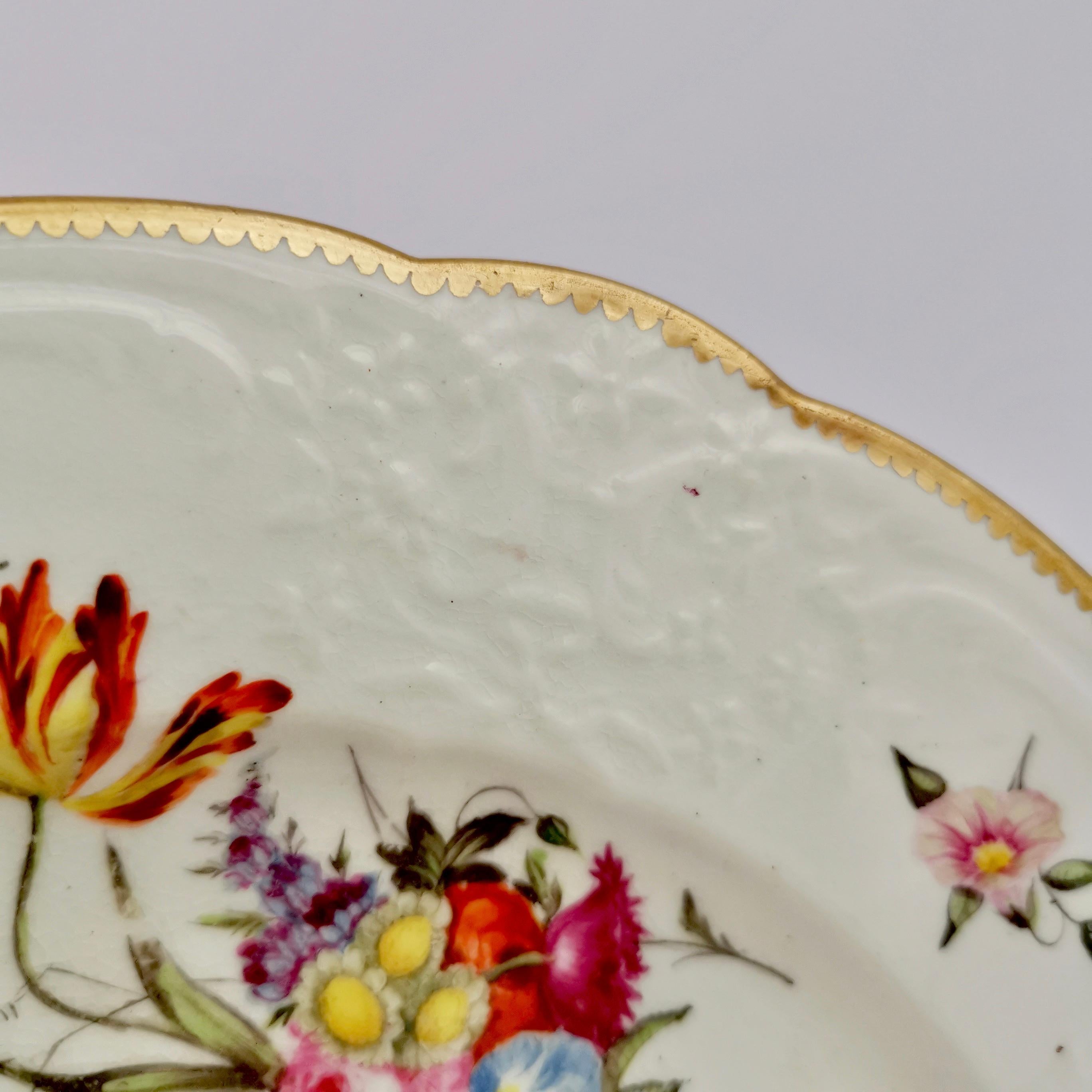 Early 19th Century Coalport Blind Moulded Porcelain Plate, White, Flowers and Butterflies, ca 1815