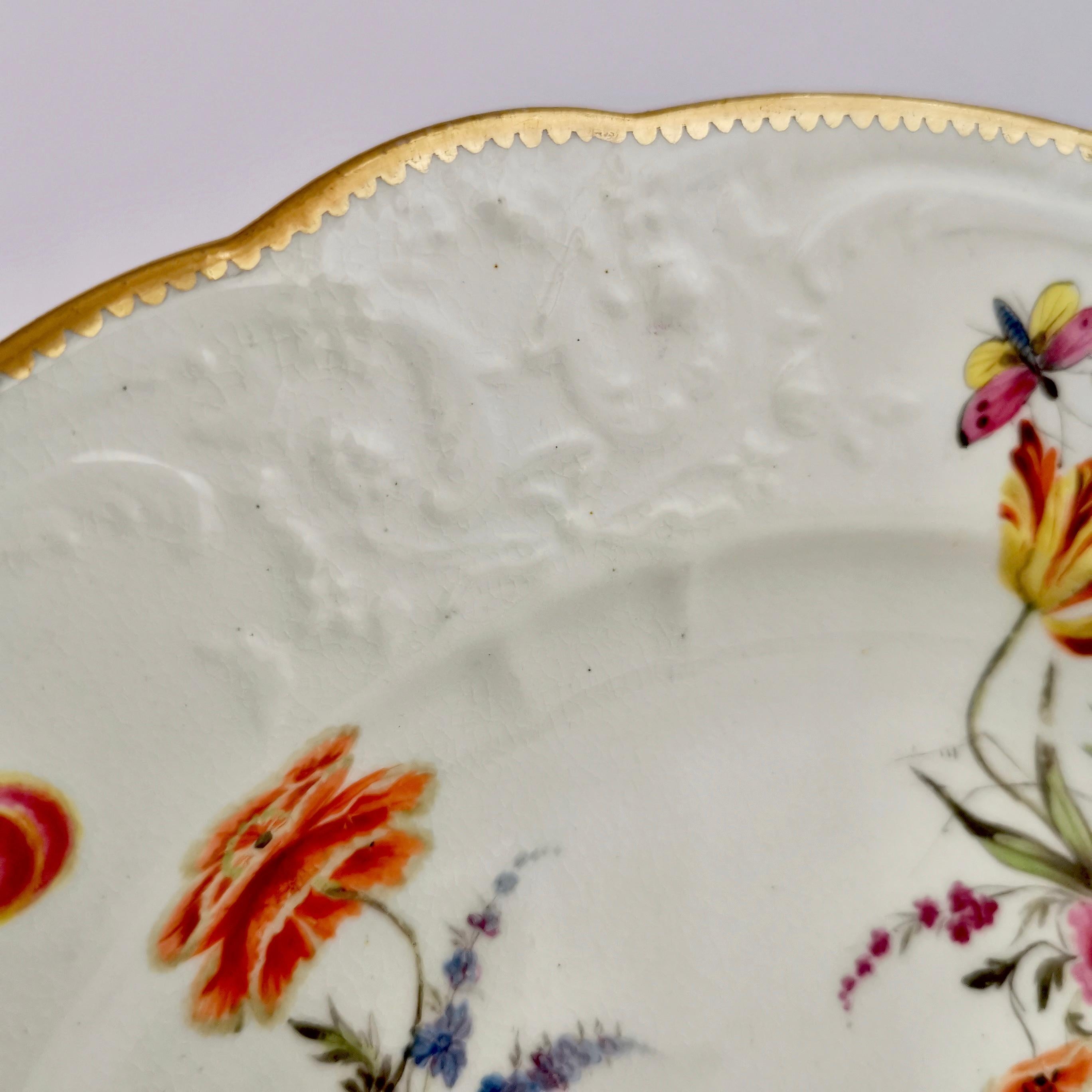 Coalport Blind Moulded Porcelain Plate, White, Flowers and Butterflies, ca 1815 1