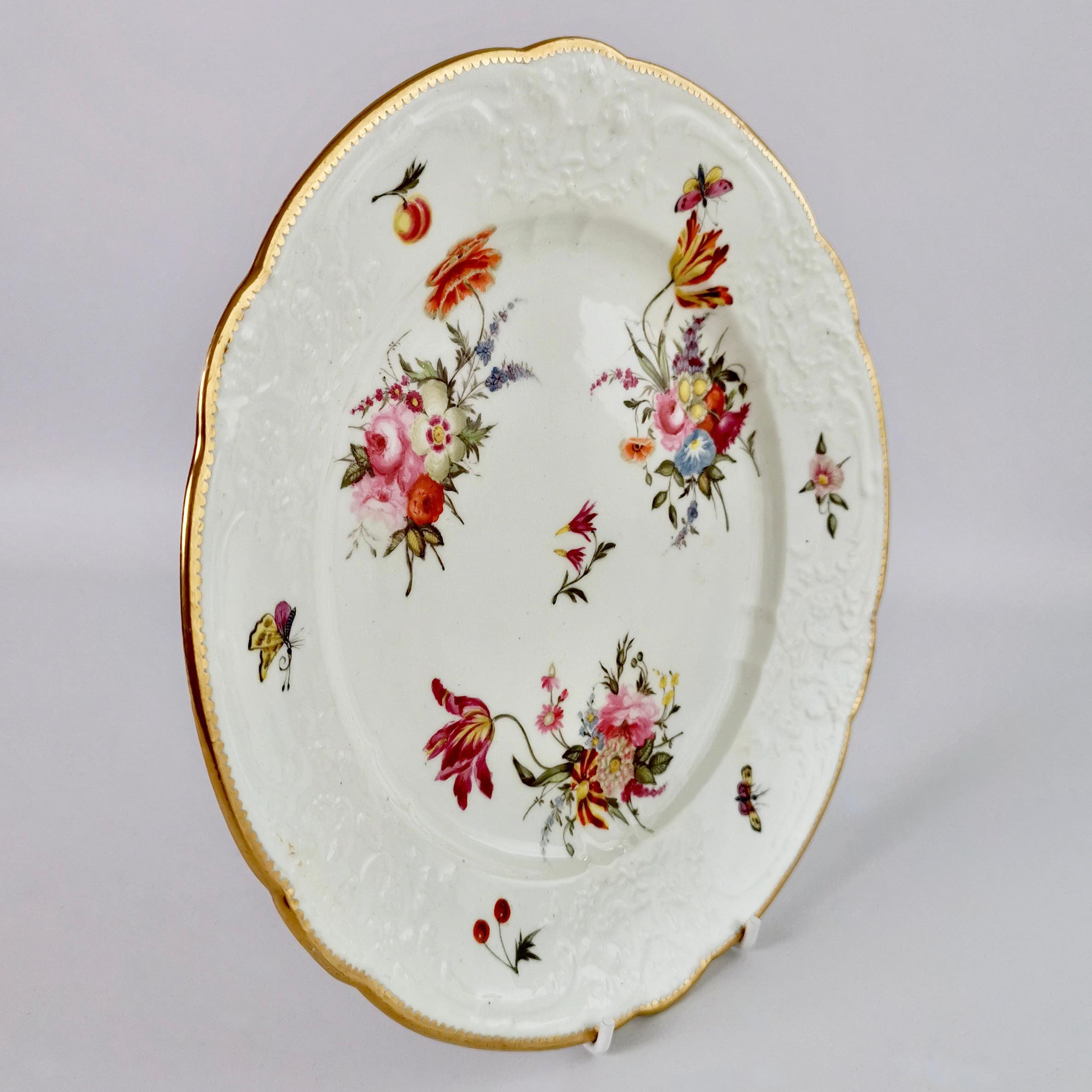 Coalport Blind Moulded Porcelain Plate, White, Flowers and Butterflies, ca 1815 2