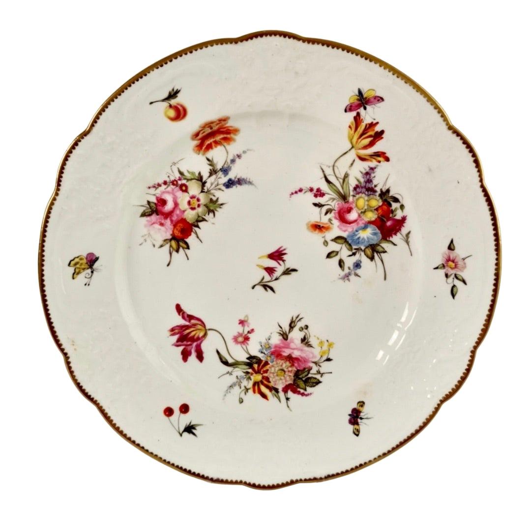 Coalport Blind Moulded Porcelain Plate, White, Flowers and Butterflies, ca 1815