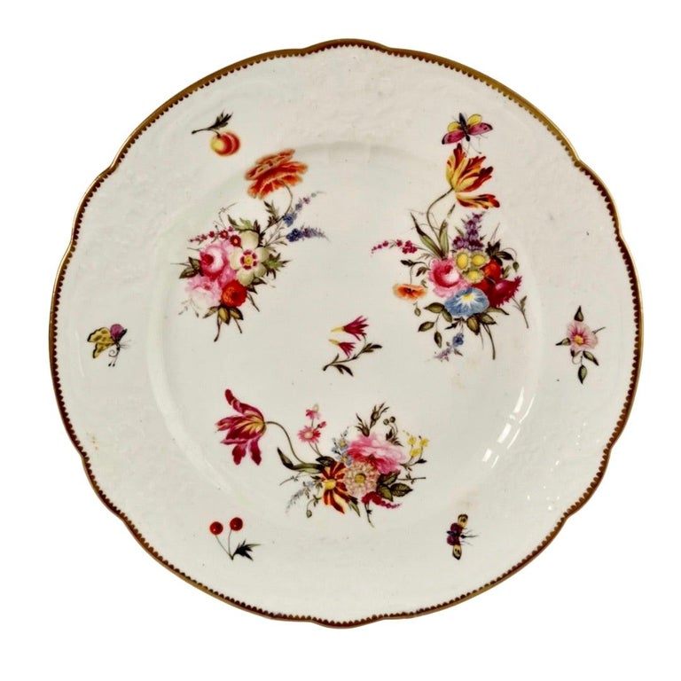 Coalport Blind Moulded Porcelain Plate, White, Flowers and Butterflies, ca 1815 For Sale