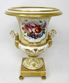 Coalport Campana Porcelain Vase Urn Hand Painted Still Life Flowers 19th Century