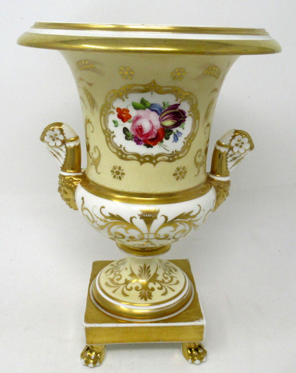 English Coalport Campana Porcelain Vase Urn Hand Painted Still Life Flowers 19th Century
