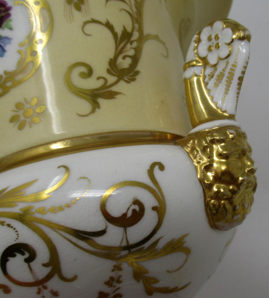 Ceramic Coalport Campana Porcelain Vase Urn Hand Painted Still Life Flowers 19th Century