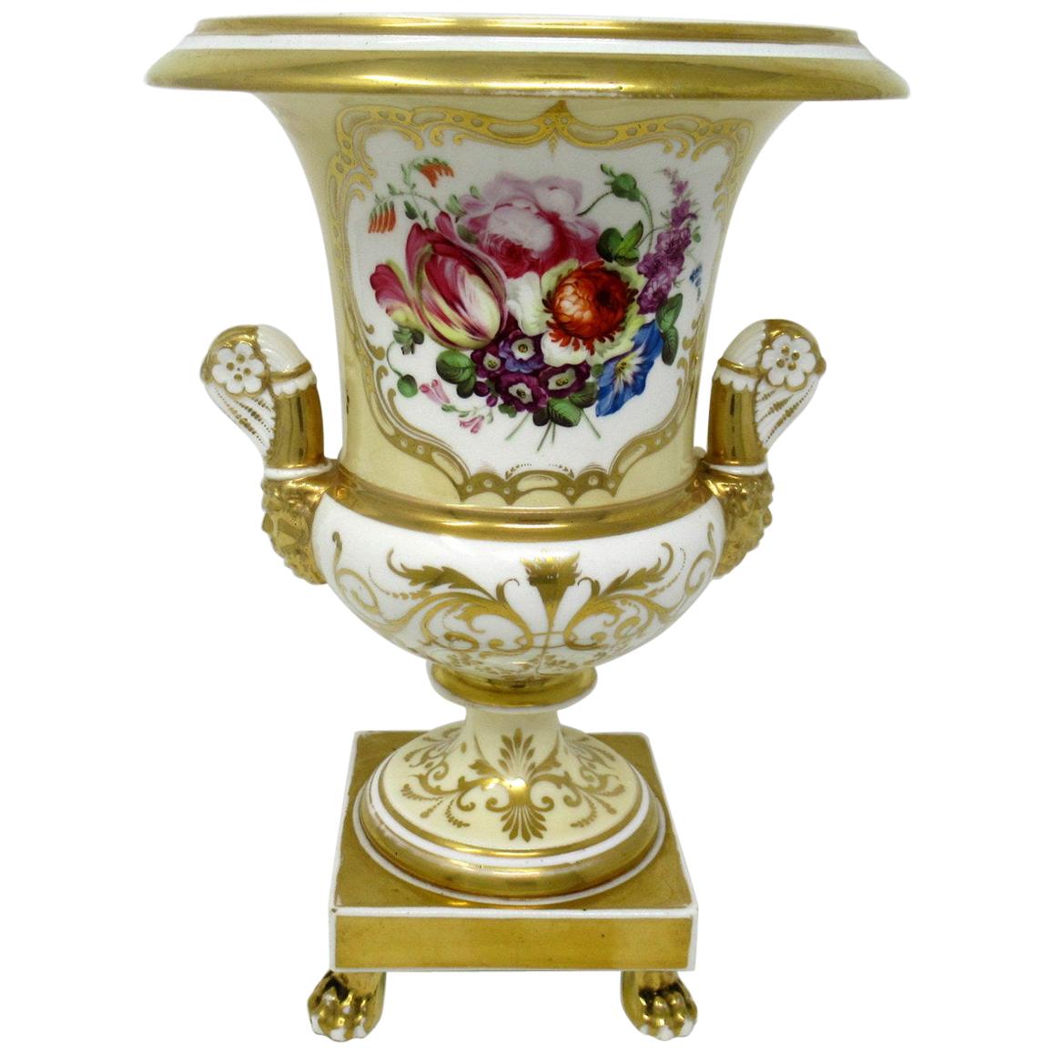 Coalport Campana Porcelain Vase Urn Hand Painted Still Life Flowers 19th Century