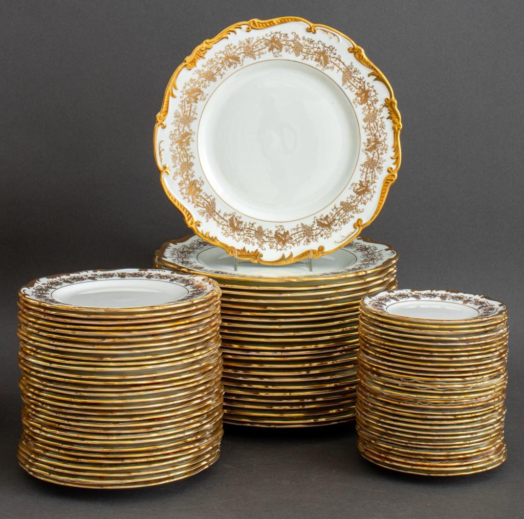 Coalport English bone china dinner service for twenty-four (24), each marked with green overglaze marks for Coalport and in the 