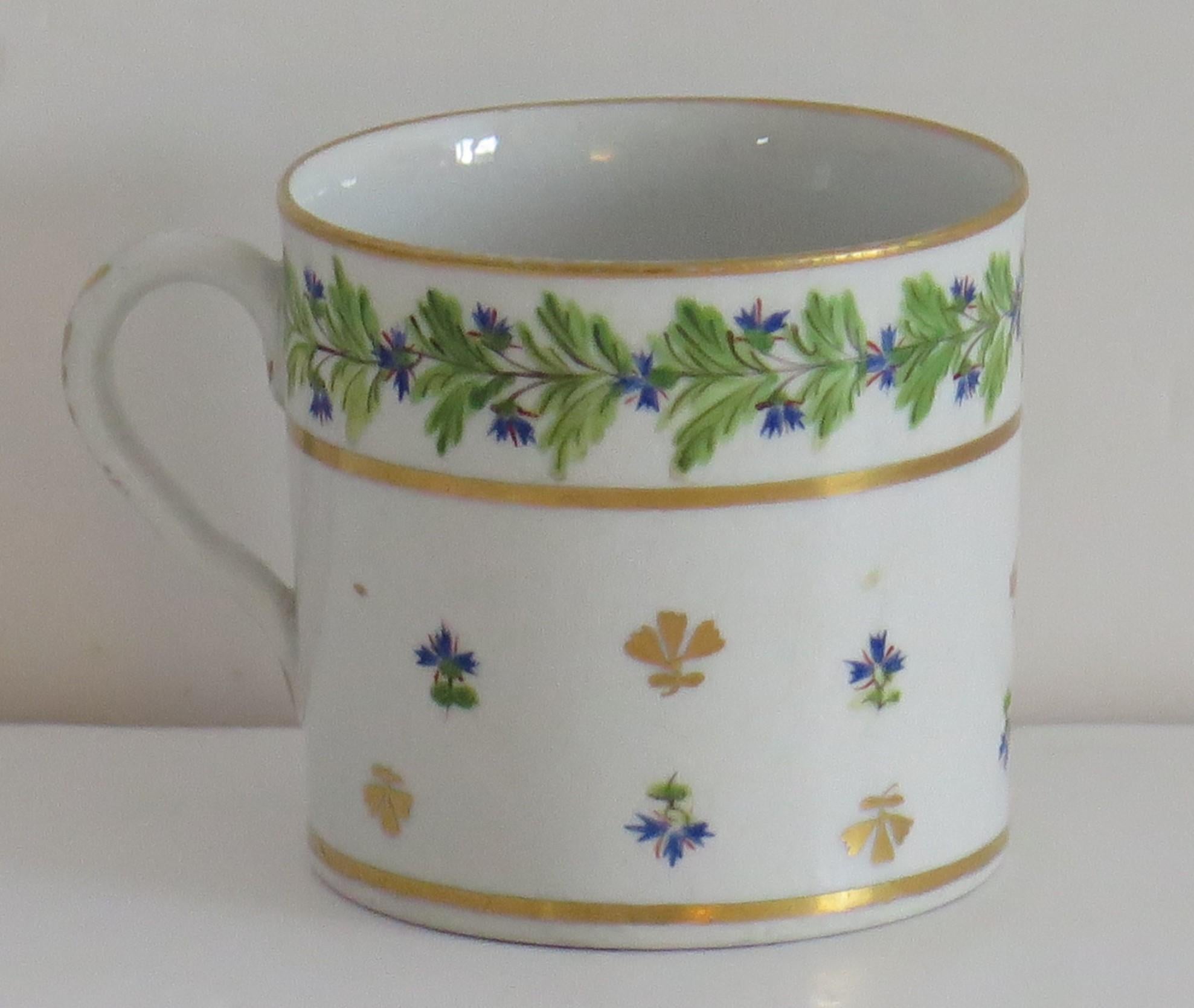 George III Coalport Coffee Can Porcelain Hand Painted Cornflowers Pattern, circa 1805 For Sale