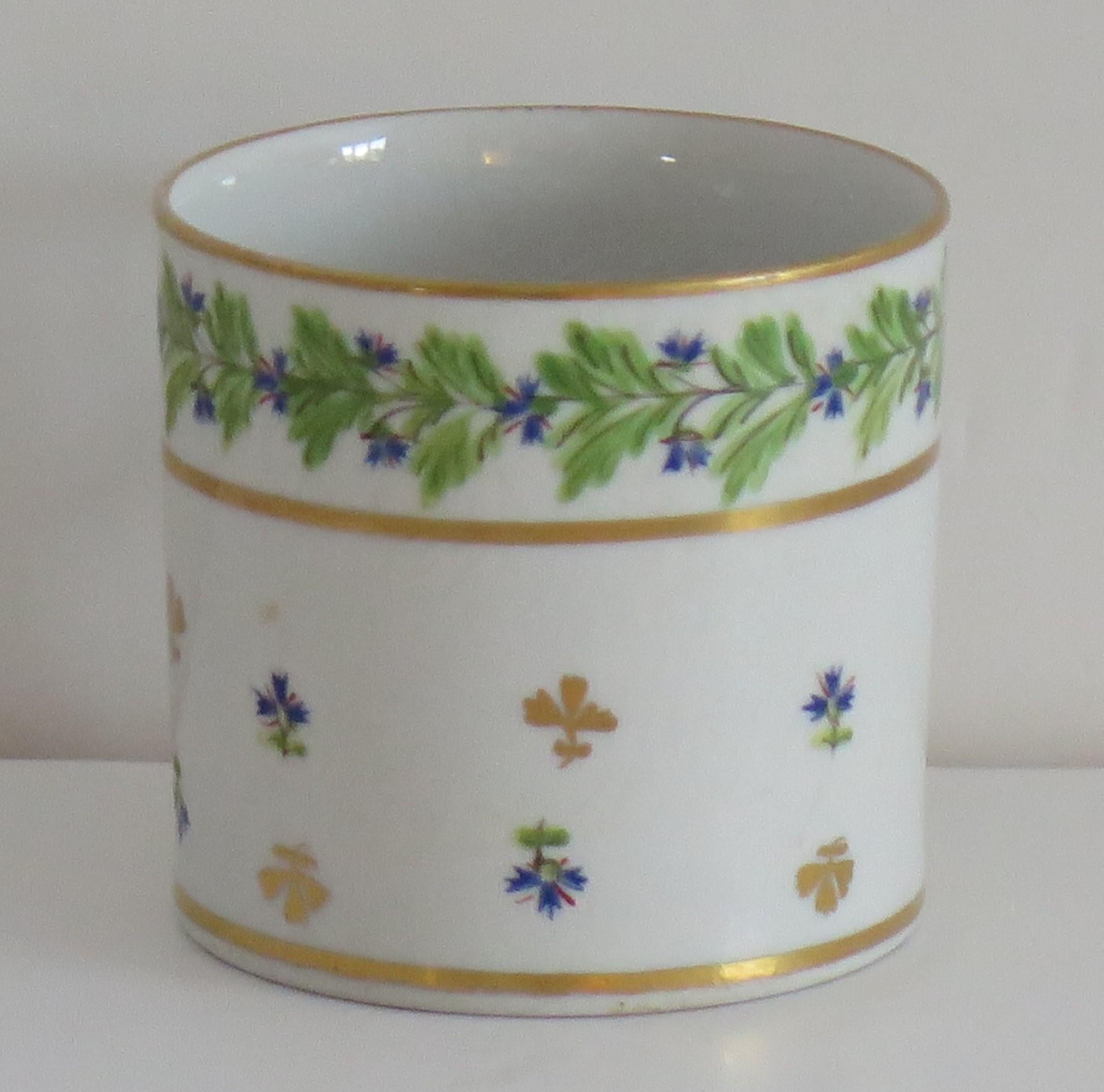 English Coalport Coffee Can Porcelain Hand Painted Cornflowers Pattern, circa 1805 For Sale