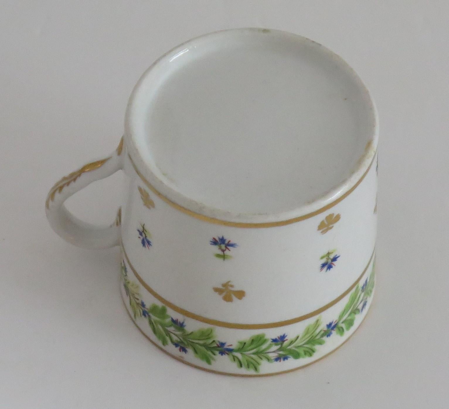 Hand-Painted Coalport Coffee Can Porcelain Hand Painted Cornflowers Pattern, circa 1805 For Sale
