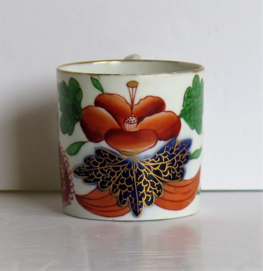 This is a good quality coffee can that we attribute to the coalport porcelain works, Shropshire, England, made during the John Rose period of the George 111rd years, circa 1805-1810.

The coffee can is nominally parallel, tapering slightly to the