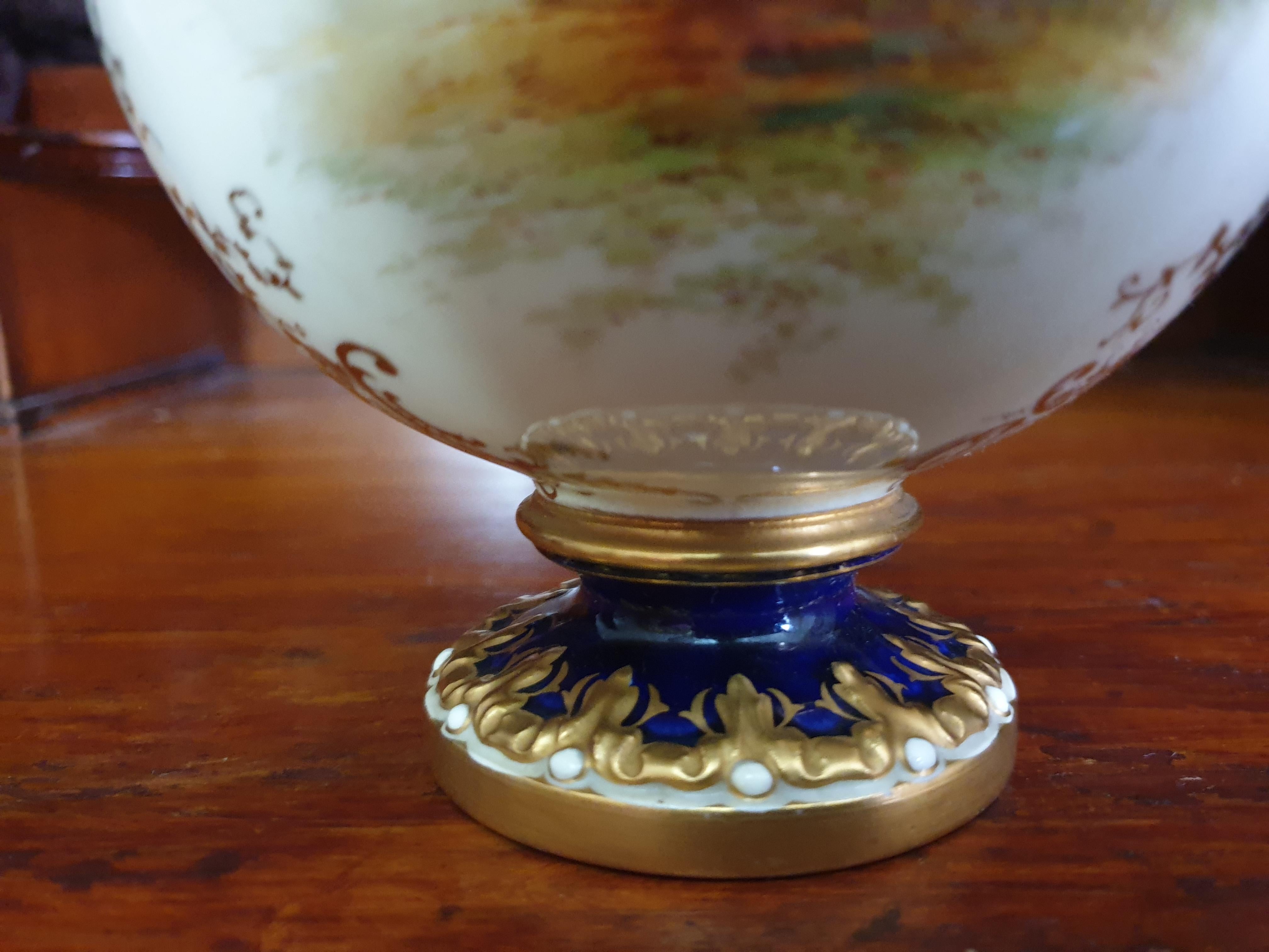 Porcelain Coalport 19th Century Hand Painted Bird Vase with Raised Gilding For Sale
